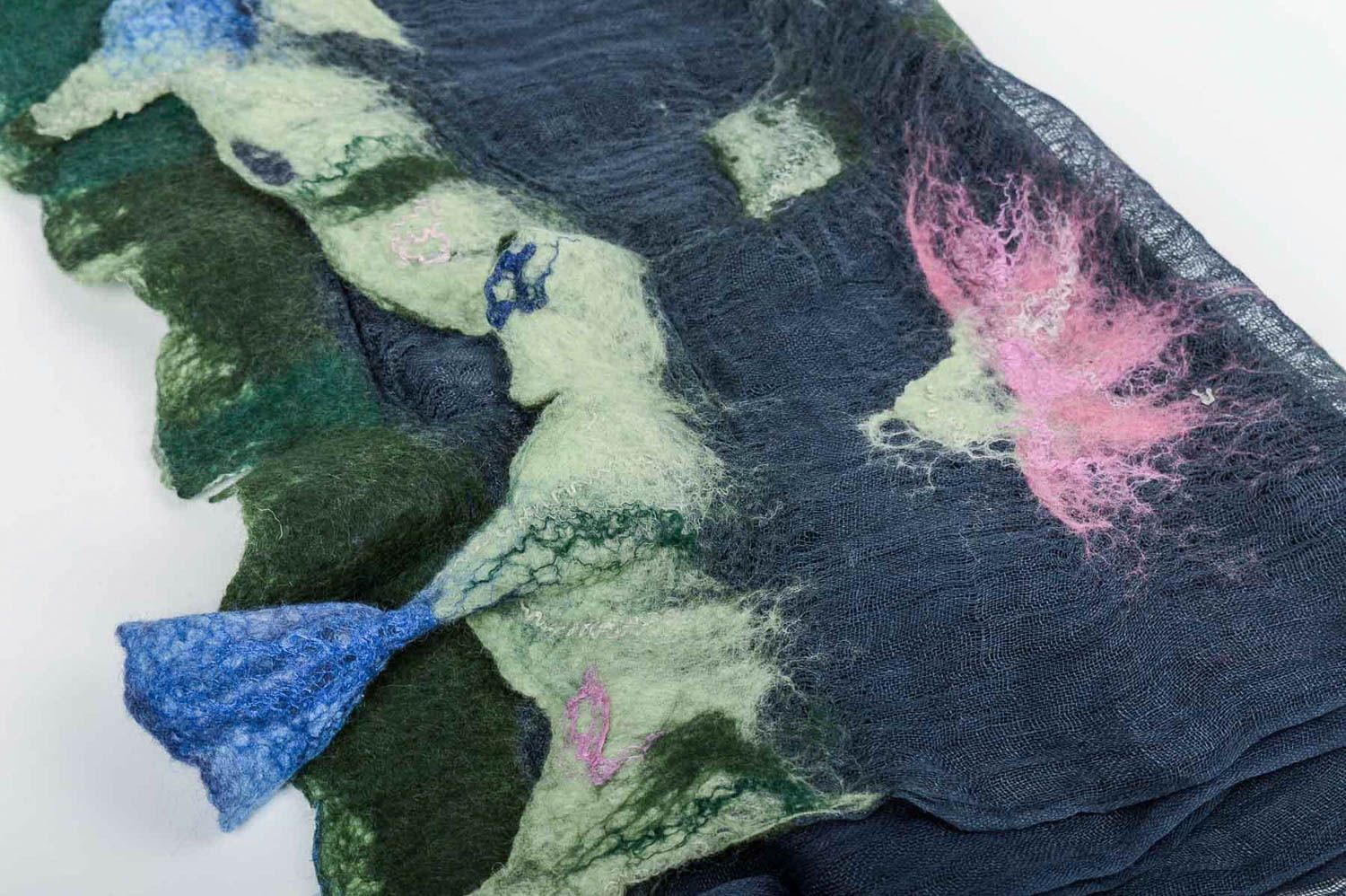 Schal Tuch Damen Schal handmade Schal aus Seide und Wolle Tuch blau weiblich foto 5