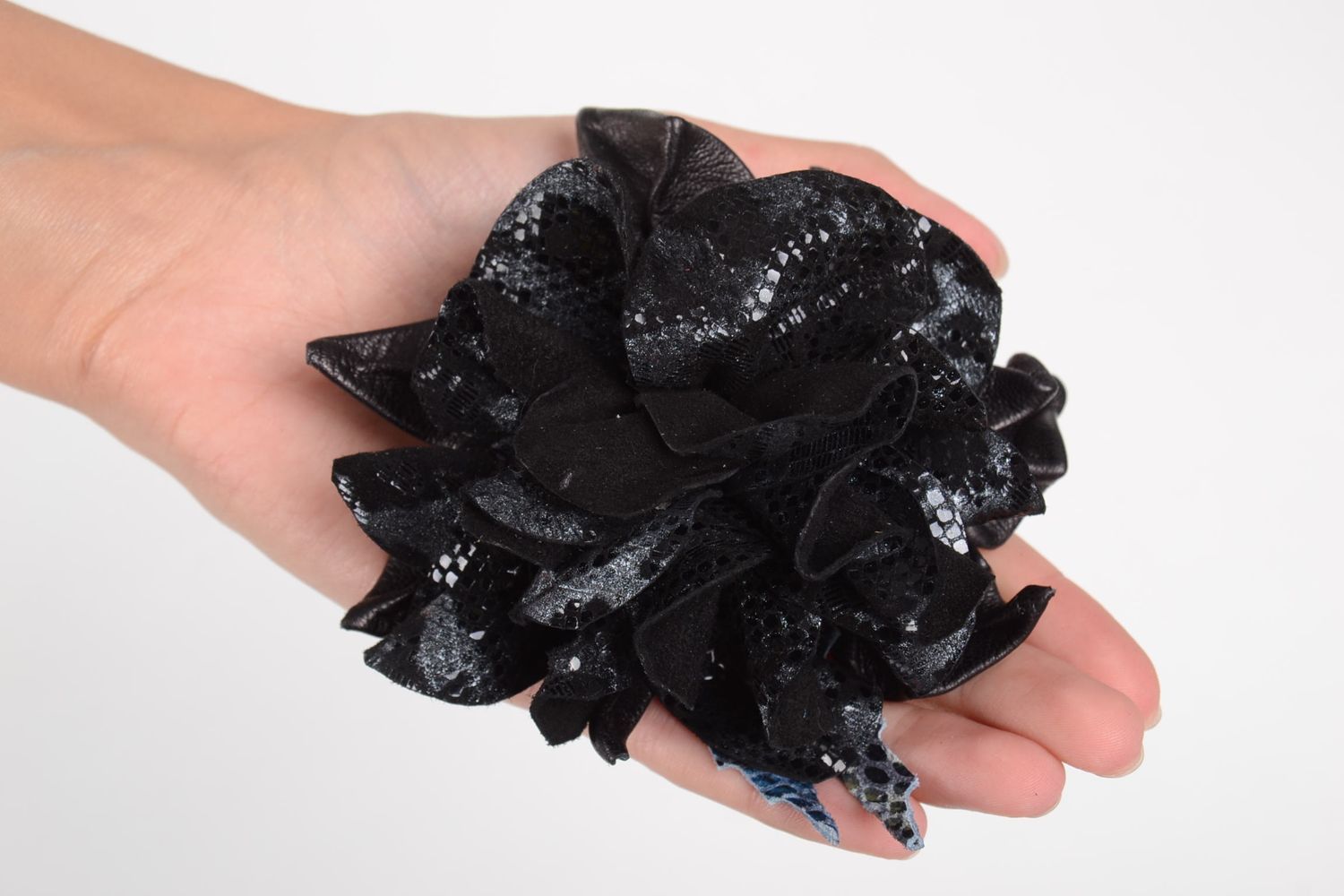 Handmade leather scrunchies leather hair accessories flower scrunchy for women photo 2
