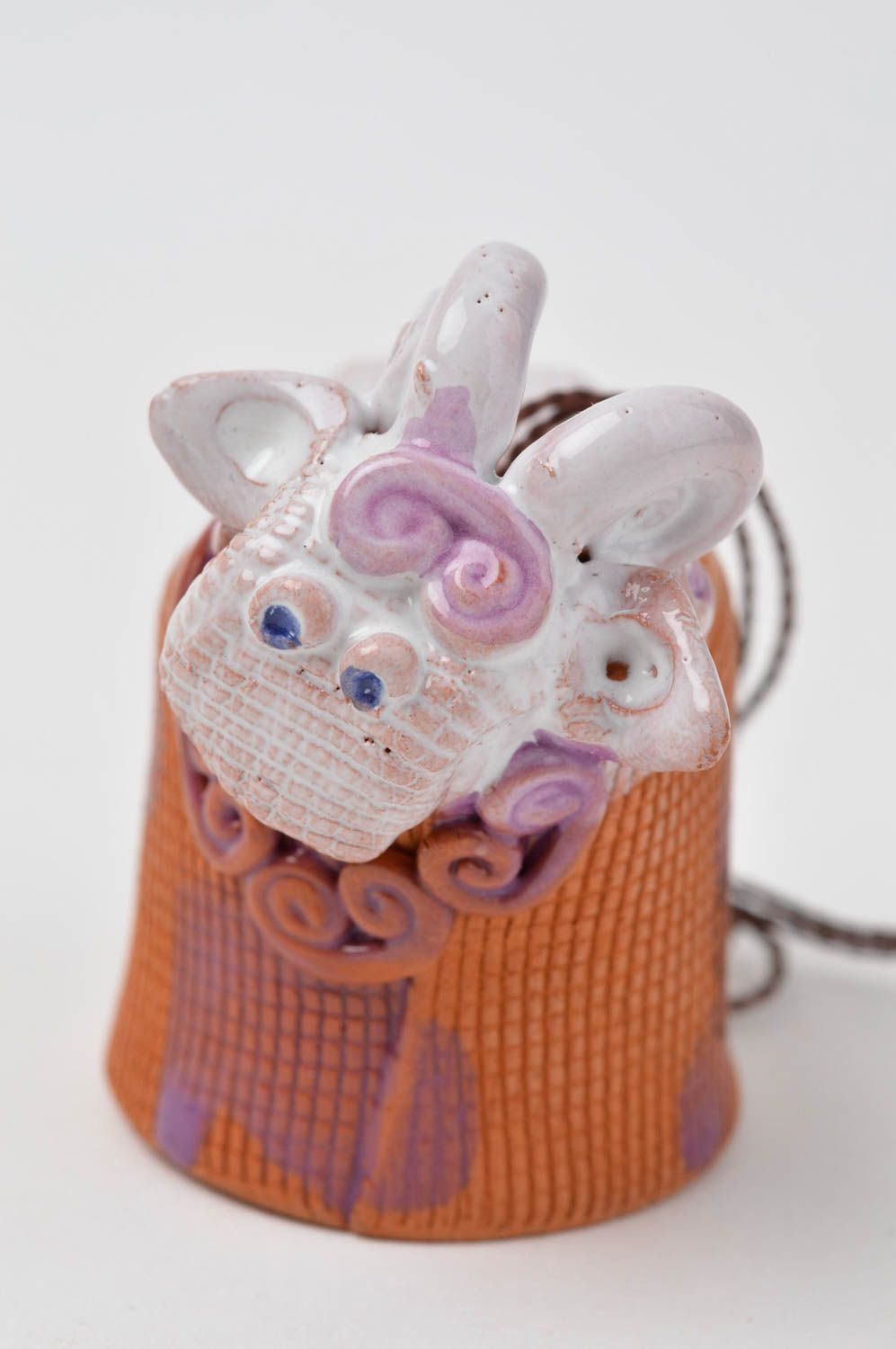 Cloche sonnette faite main Clochette à vent mouton céramique Décoration maison photo 3