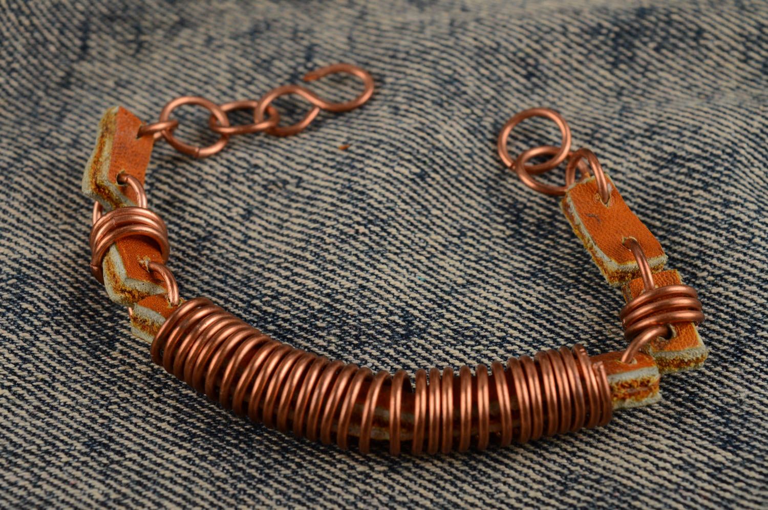 Handmade bracelet leather bracelet metal jewelry homemade jewelry leather goods photo 1