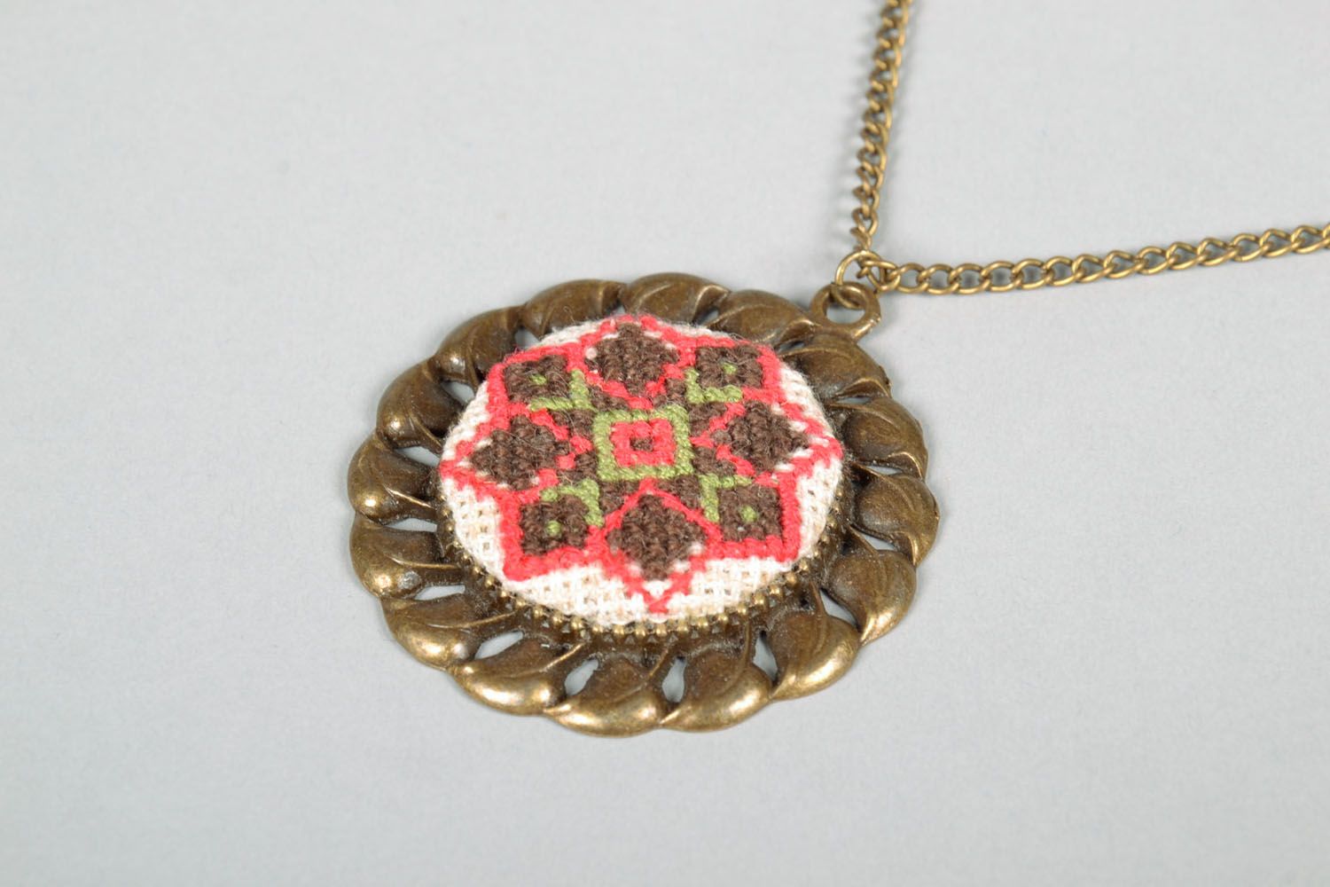 Homemade pendant with embroidery photo 3