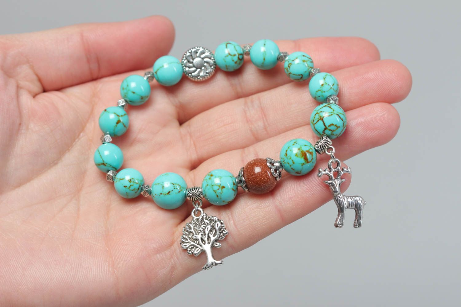 Handmade bracelet with charms accessory with natural stones beaded jewelry photo 5