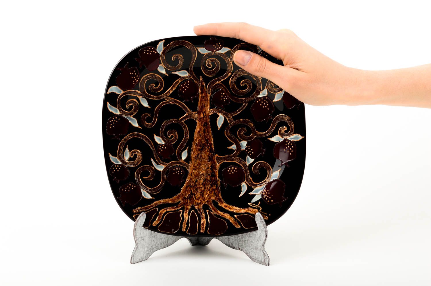 Декоративная тарелка handmade красивая тарелка Дерево подарочная тарелка фото 2