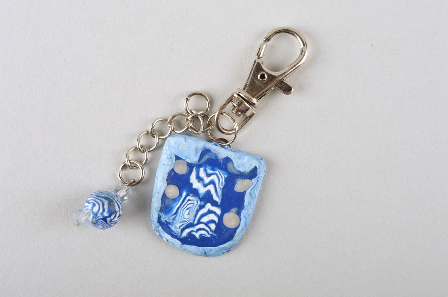 Porte-clé design fait main Accessoire pour clé pâte polymère bleu Petit cadeau photo 2