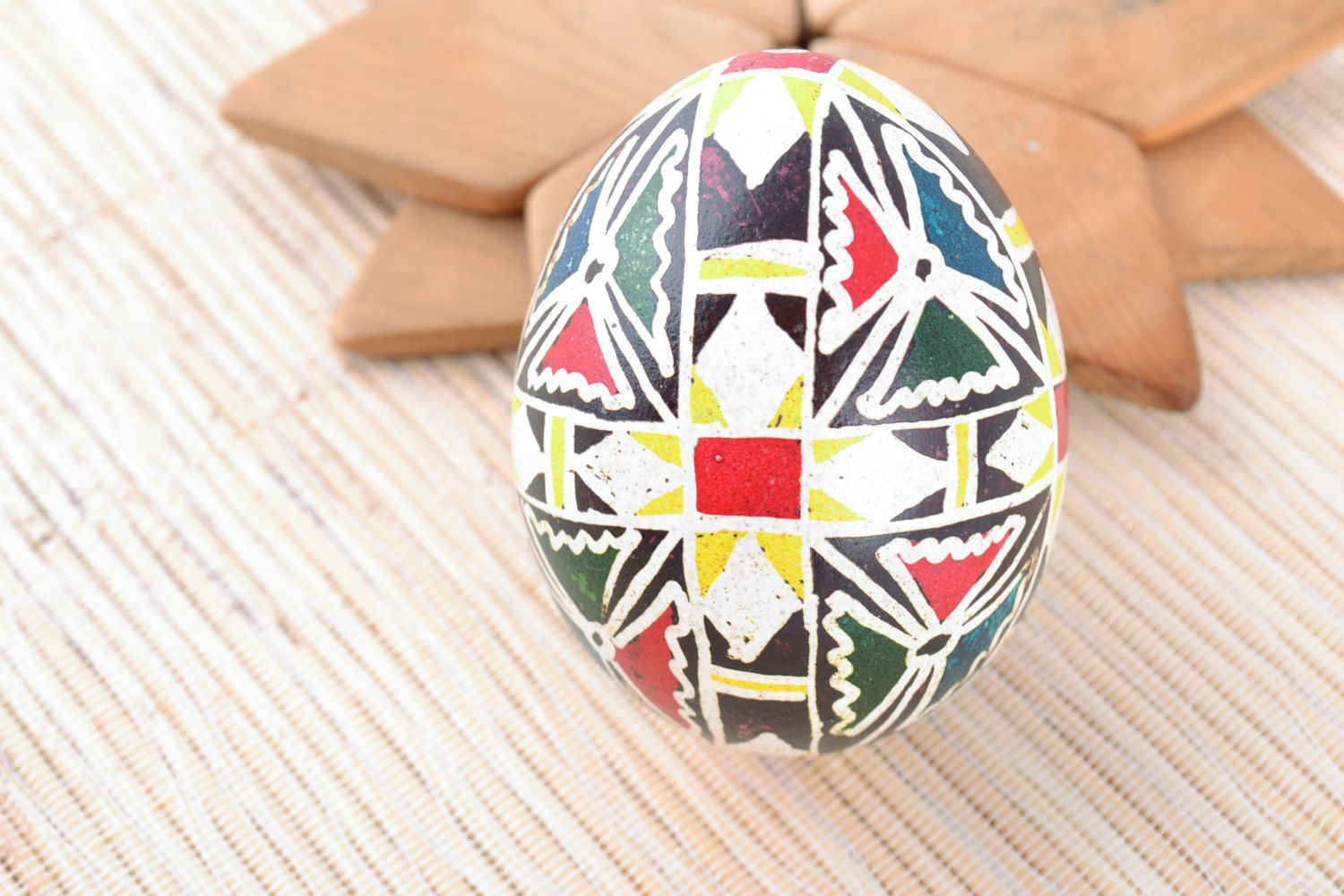 Handmade colorful egg painted with acrylics with geometric ornaments Easter decor photo 1