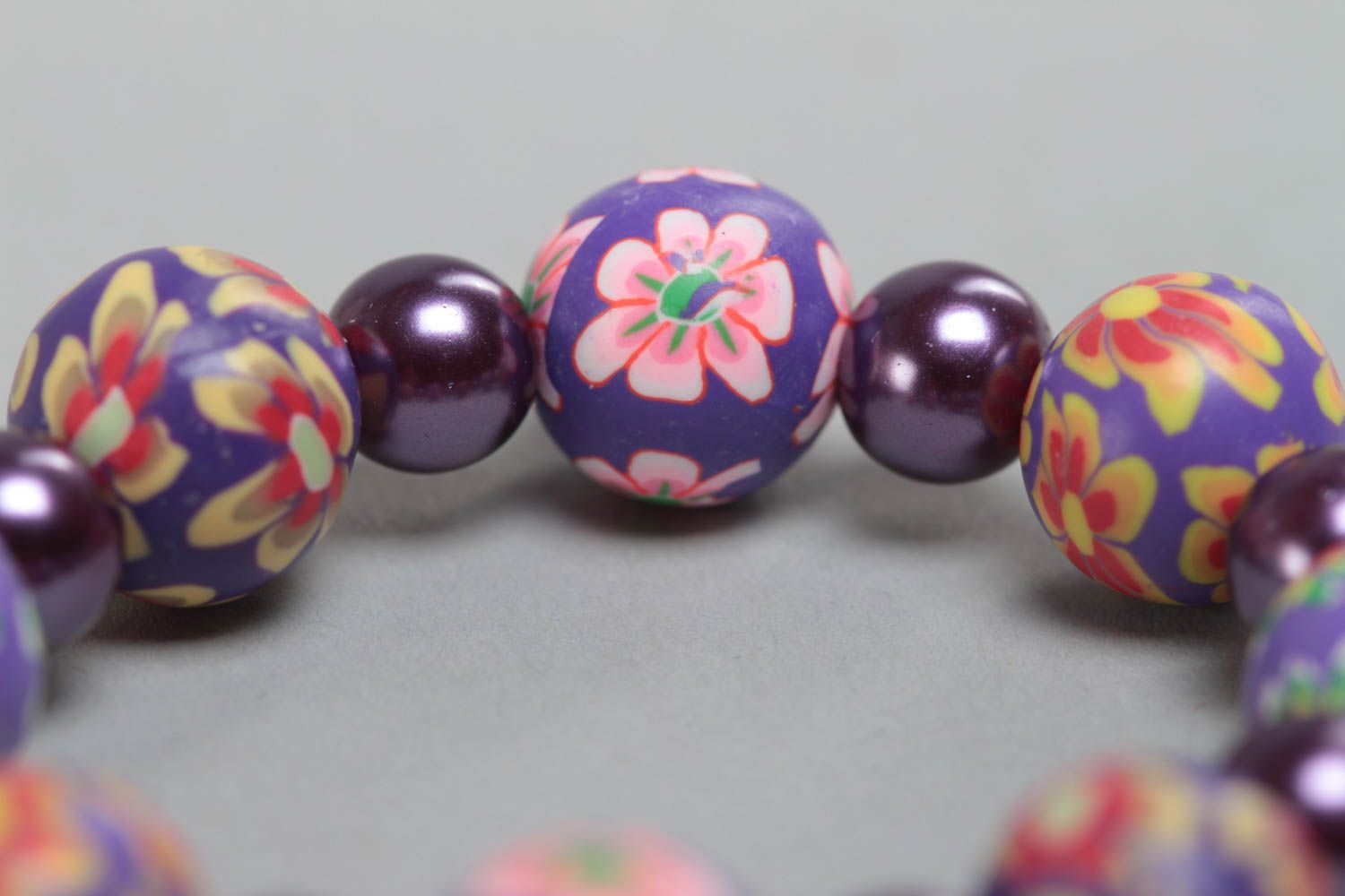 Blue and violet handmade children's polymer clay wrist bracelet photo 4