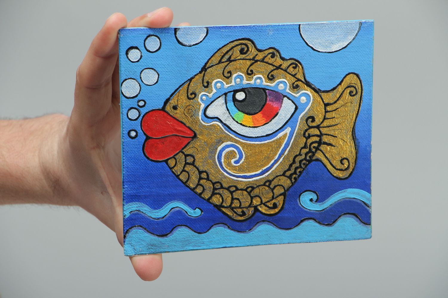 Картина ручной работы акрилом Рыбка золотая фото 4