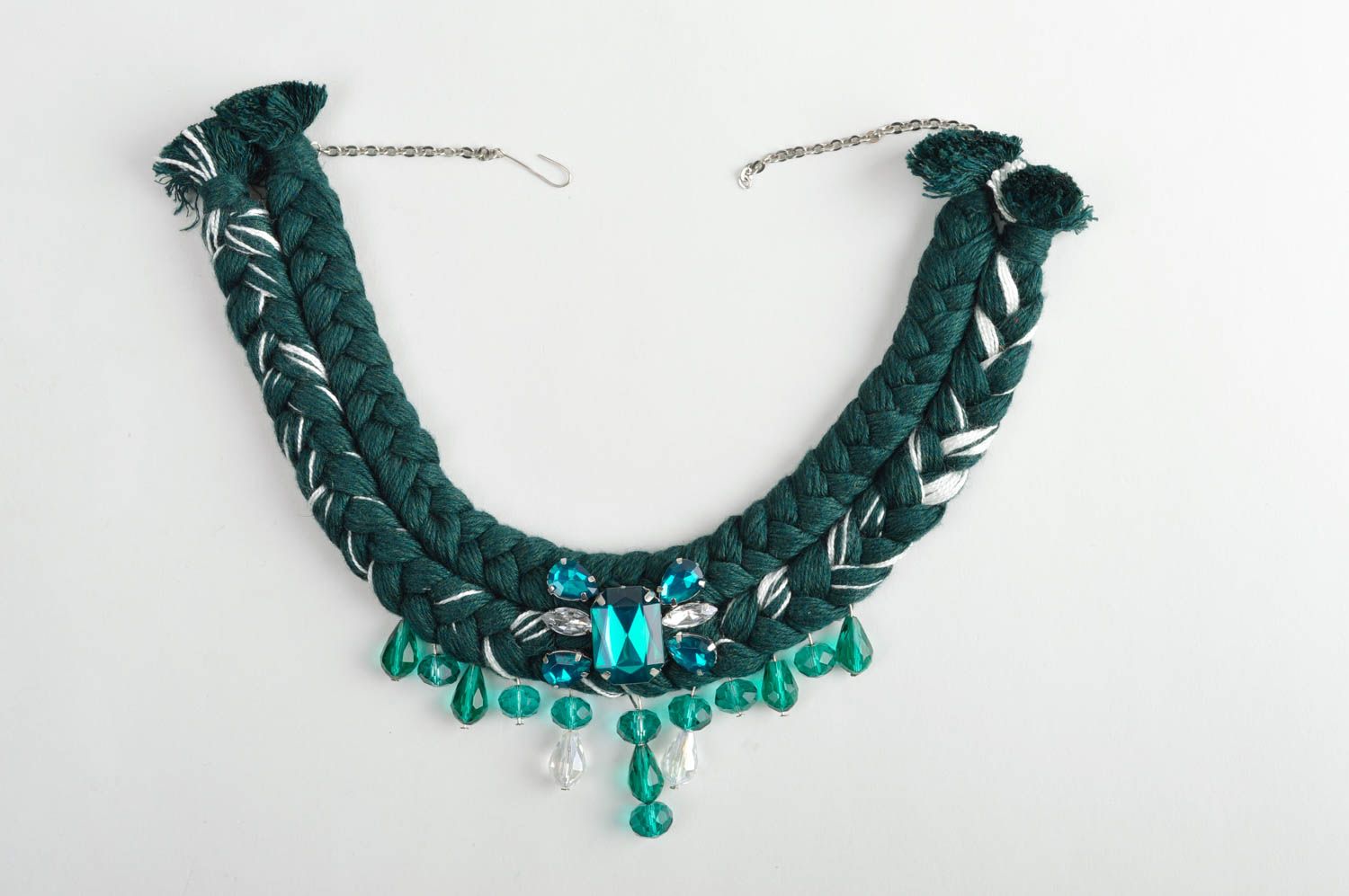 Stoff Halskette handmade Collier Halskette in Grün Damen Collier mit Strass foto 5