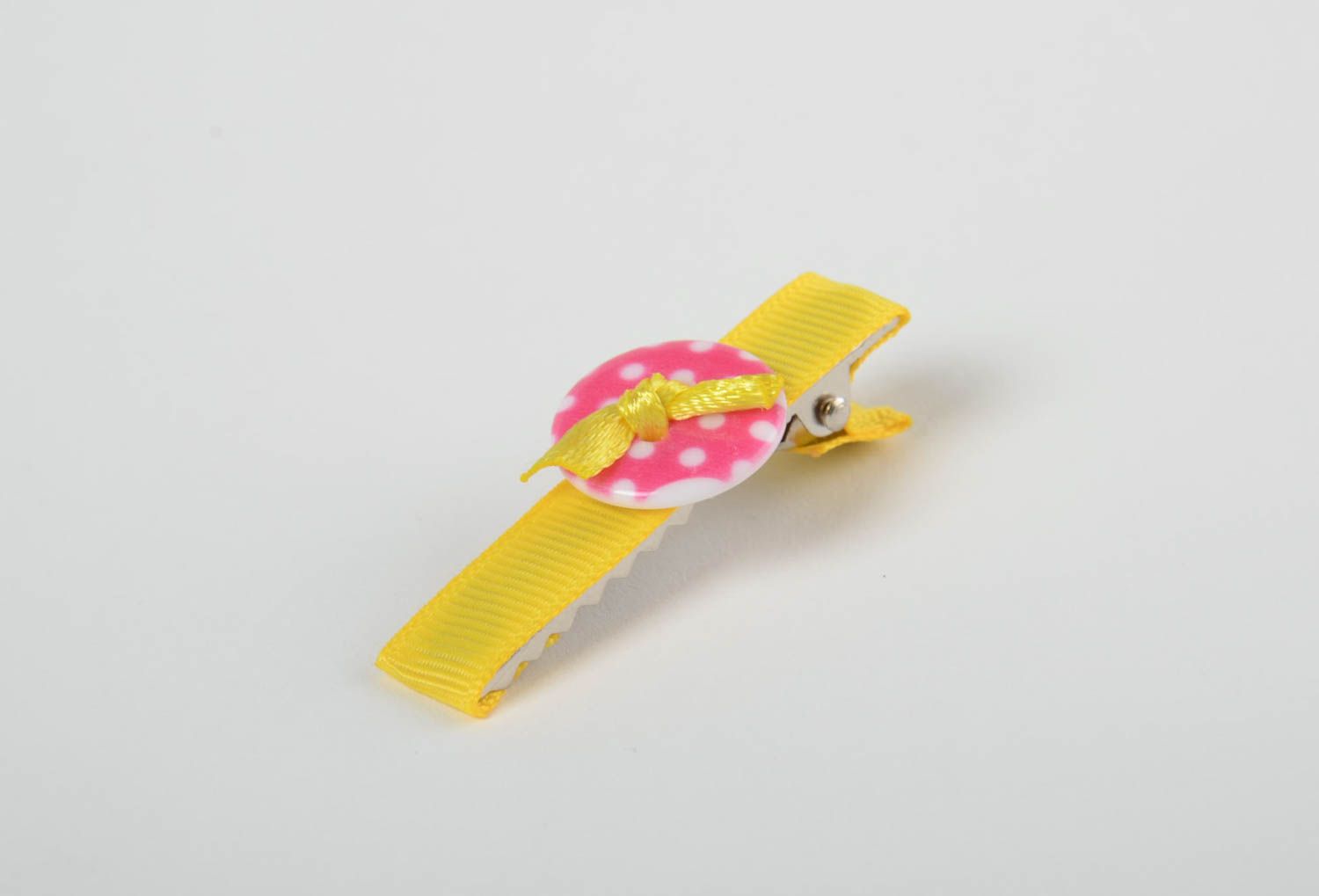 Children's hair clip made of rep ribbon and button handmade baby barrette photo 2