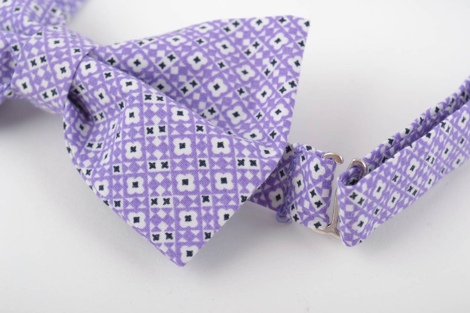 Beautiful lilac handmade designer fabric bow tie unusual unisex accessory photo 2