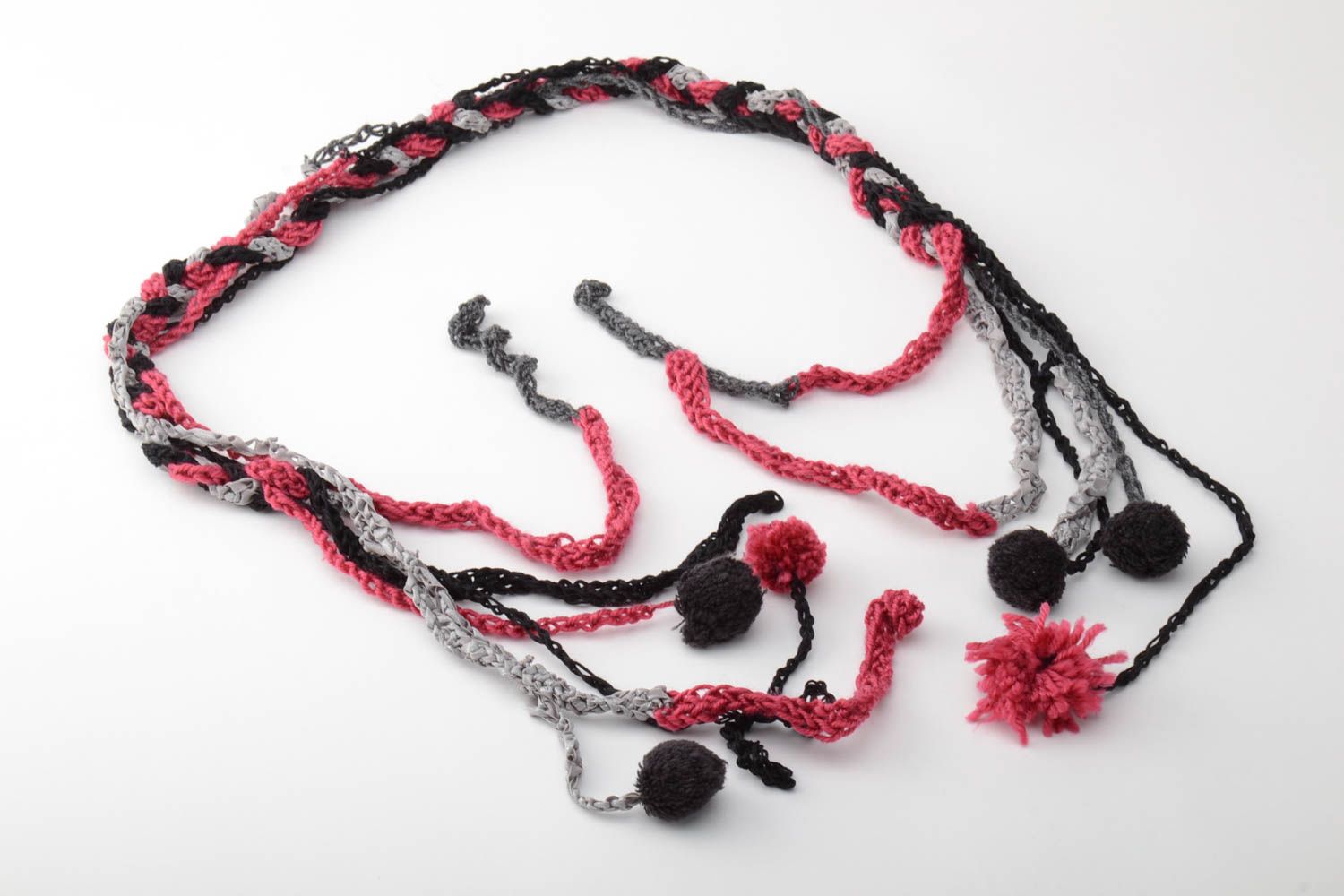 Black and claret handmade unusual crochet necklace textile jewelry photo 5