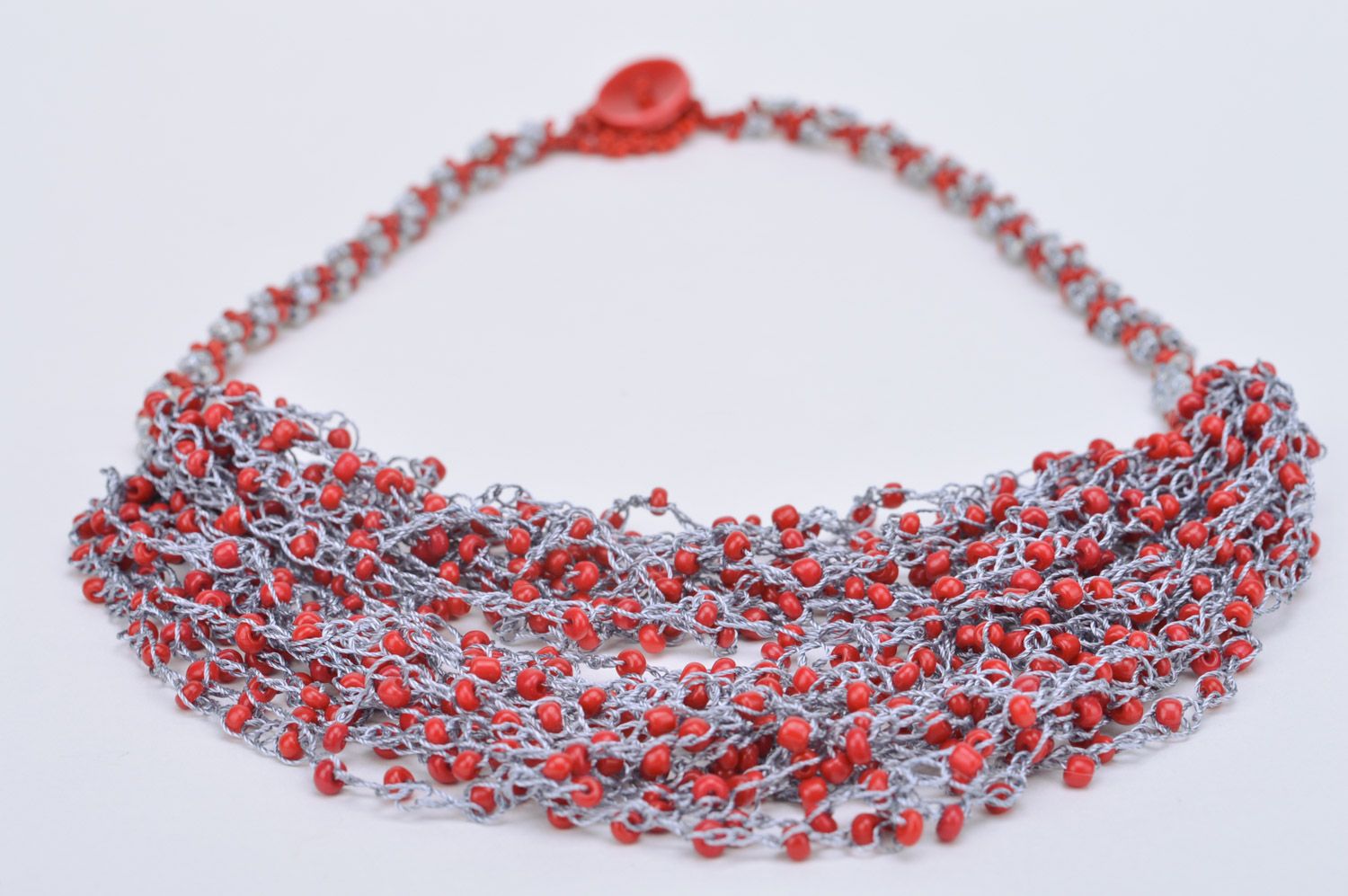 Künstlerisches tolles rotes Collier aus Glasperlen für echte Modedame Handarbeit foto 5