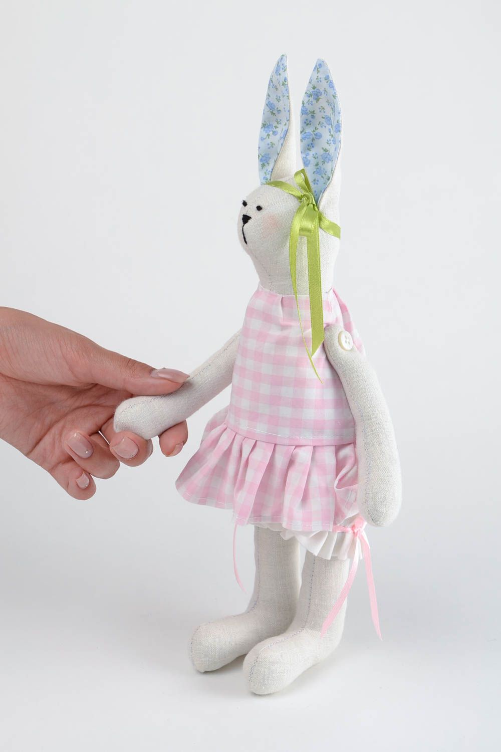 Handgemachtes Kuscheltier Hase im rosa Kleid Geschenke für Kinder Haus Deko foto 2