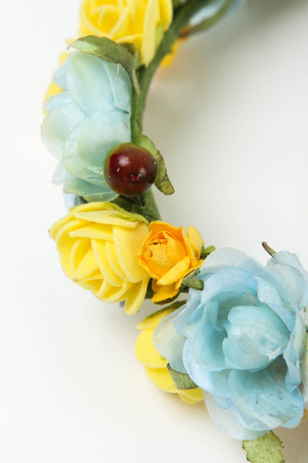 Serre-tête fleurs fait main Accessoire cheveux jaune et bleu Cadeau insolite photo 4