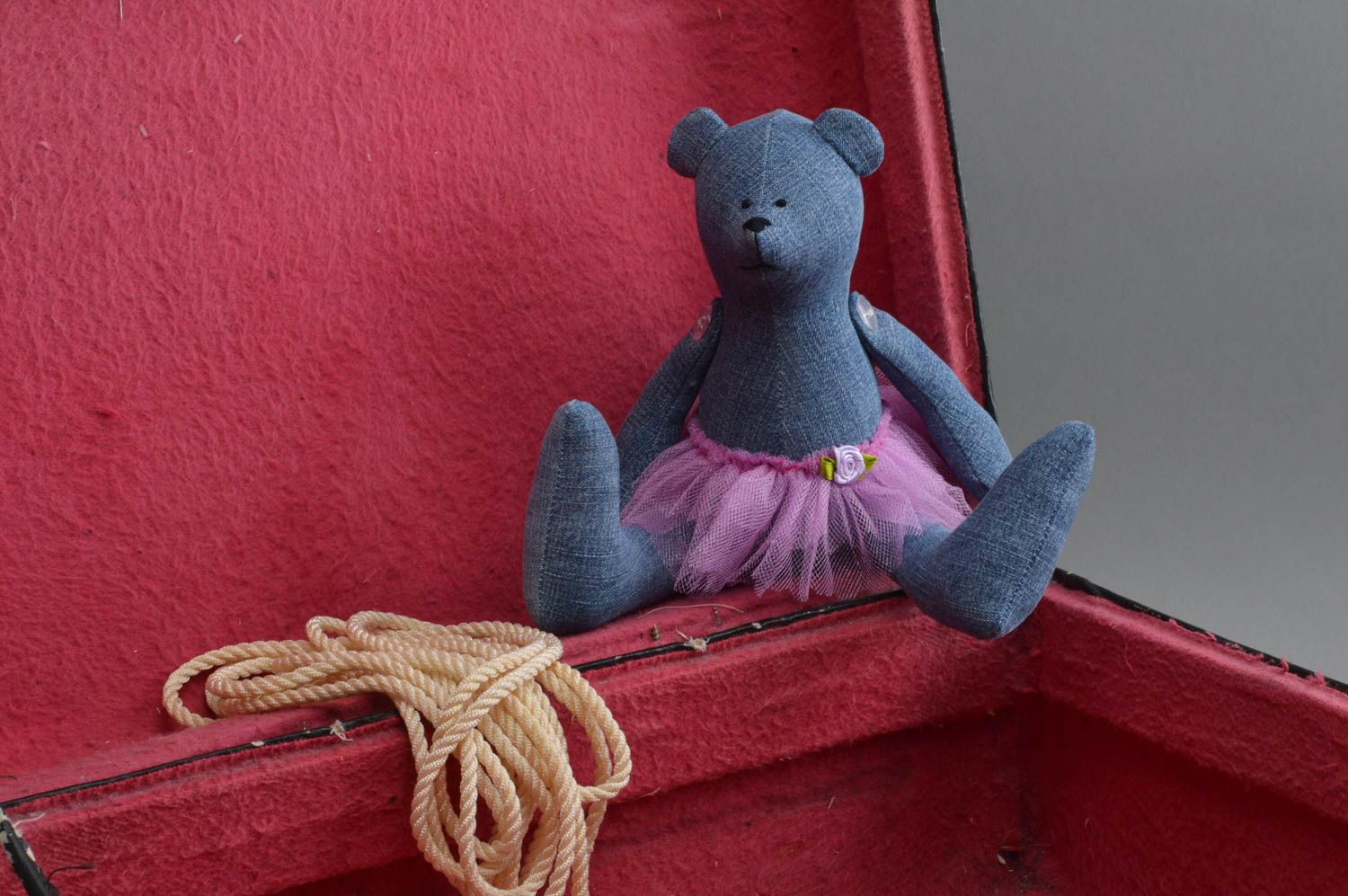 Peluche ours fait main Jouet pour enfant bleu en jean design Cadeau original photo 1