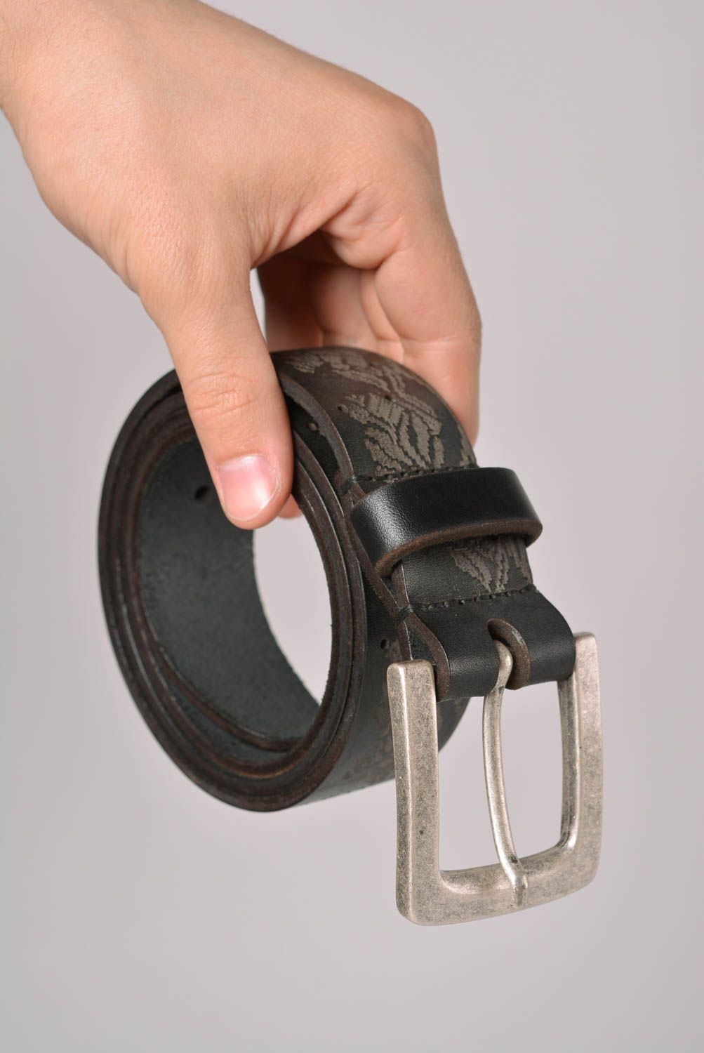 Handmade leather belt black leather belt designer accessories leather goods photo 3