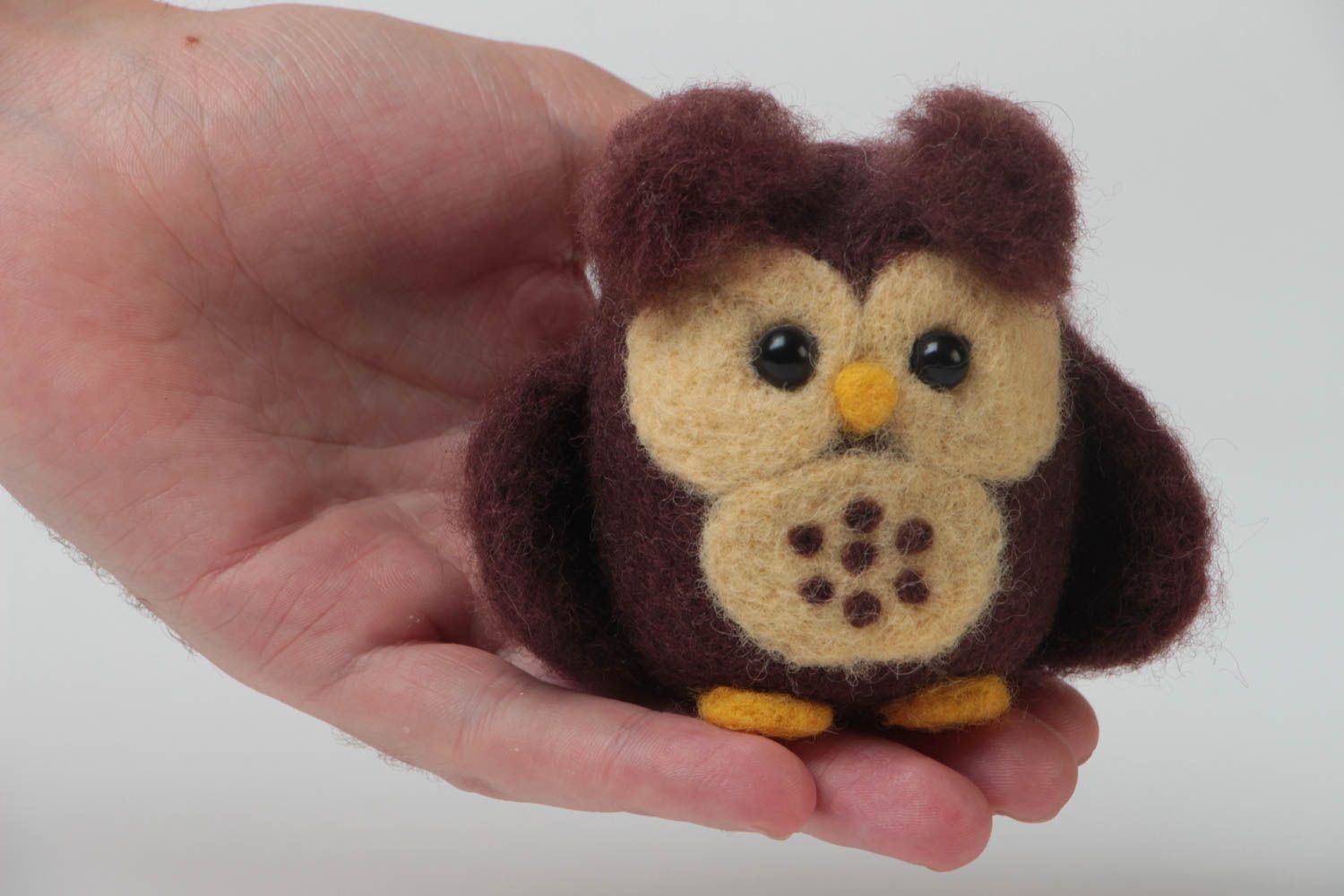 Nice small handmade collectible felted wool toy Owl for interior decor photo 5