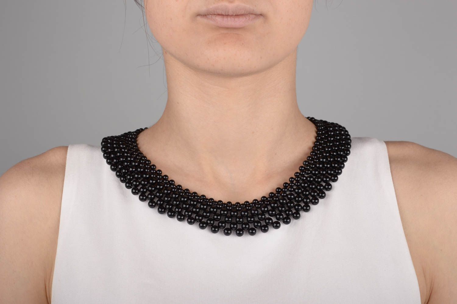 Handmade black beaded necklace stylish designer necklace women accessory photo 5