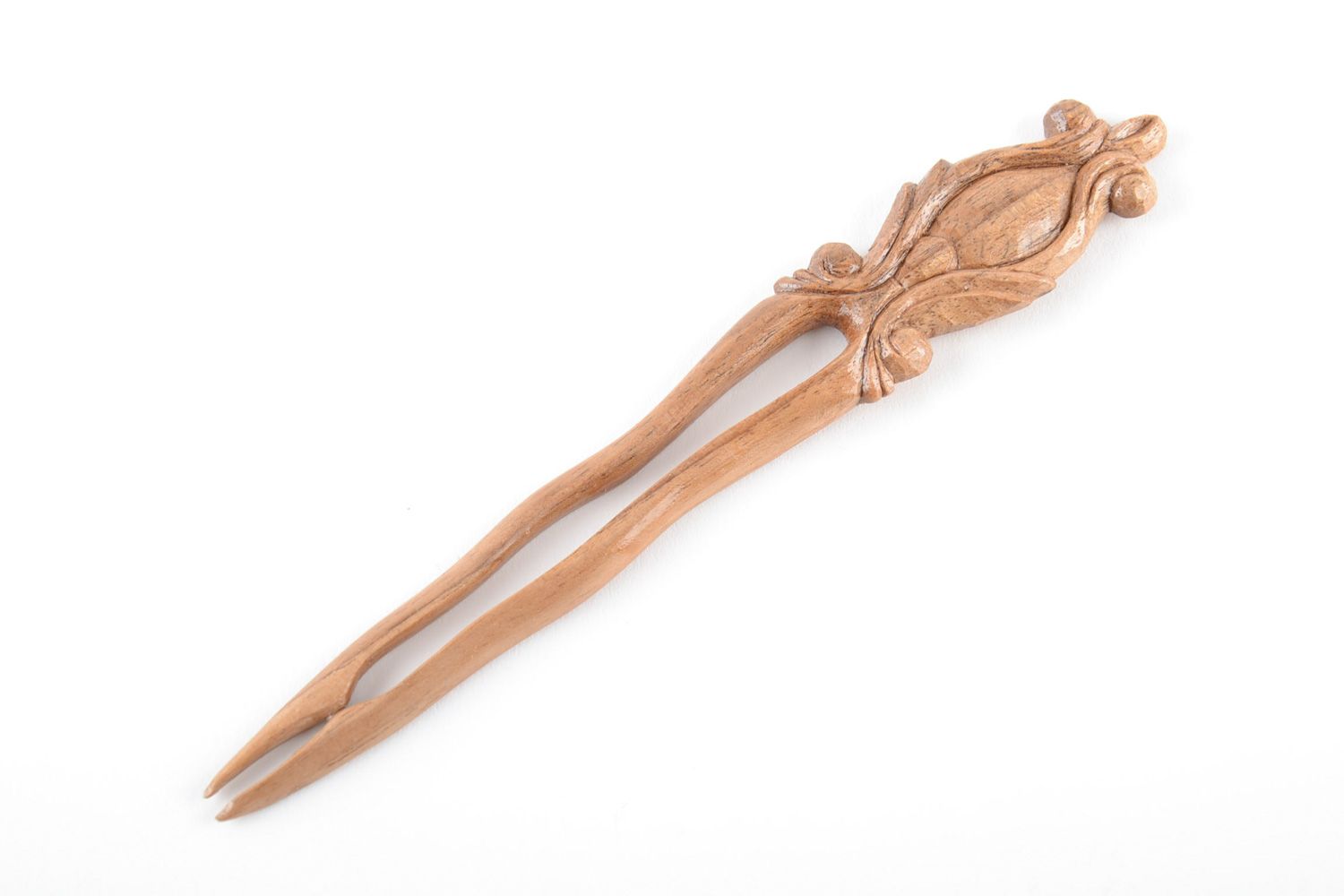 Exquisite handmade tinted hair pin carved of light wood in ethnic style  photo 2