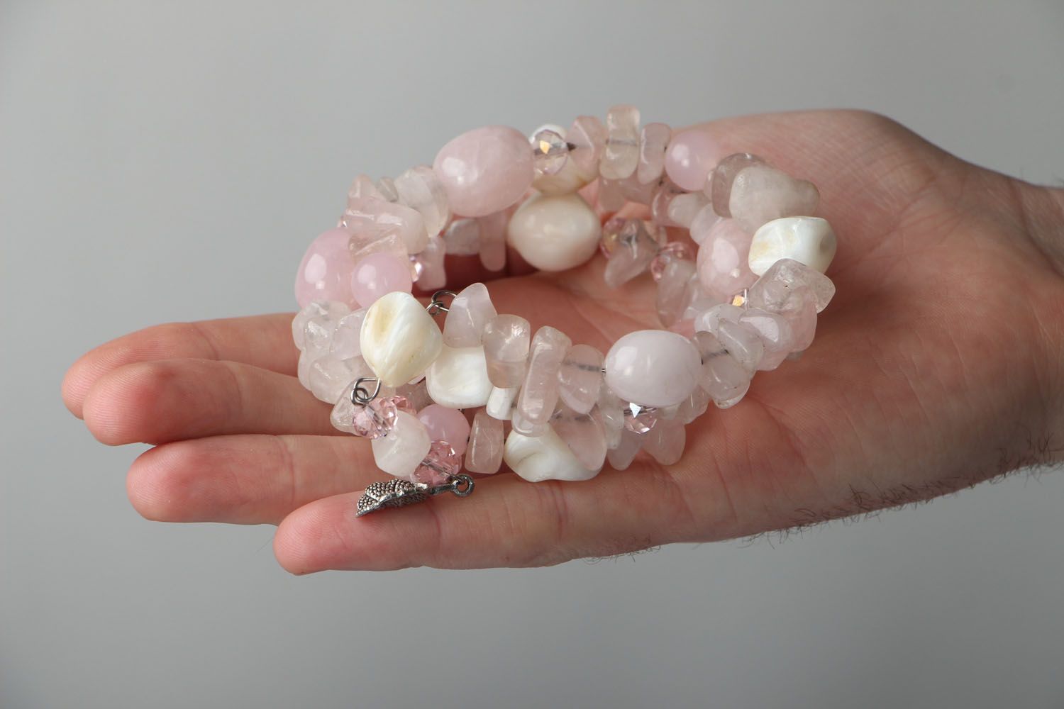 Bracelet en quartz rose fait main photo 4