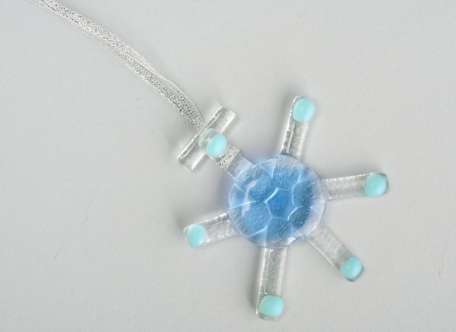 New Year's glass decoration Turquoise snowflake photo 4