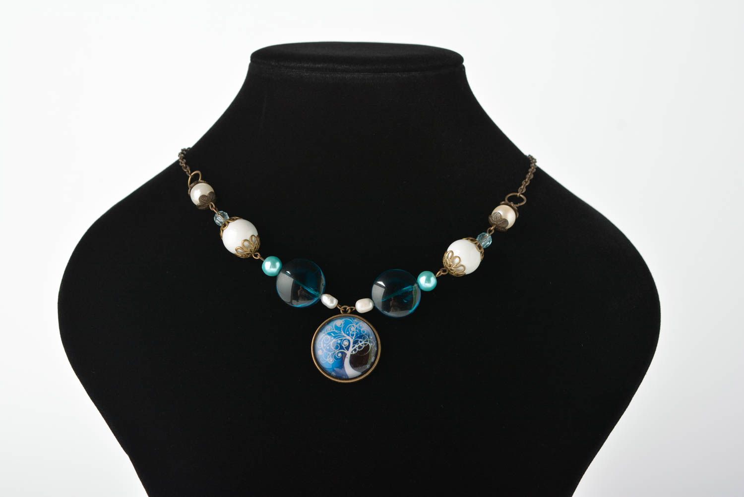 Handmade Halskette mit Anhänger Damen Collier Designer Schmuck originell blau foto 3