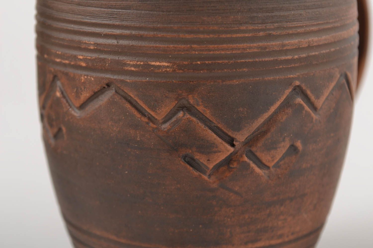 Handmade dark brown clay tea mug with handle 0,6 lb photo 10