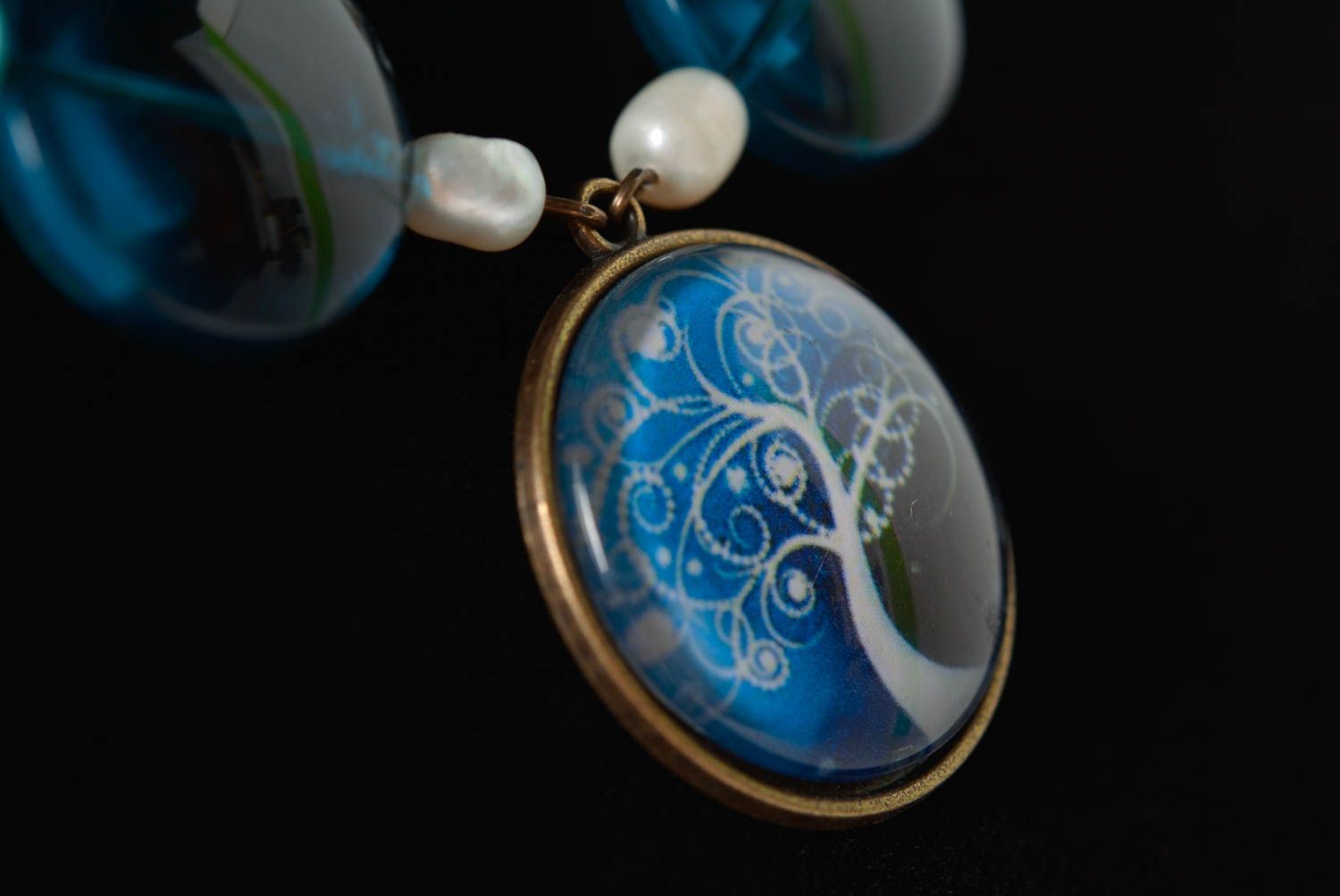 Handmade Halskette mit Anhänger Damen Collier Designer Schmuck originell blau foto 4