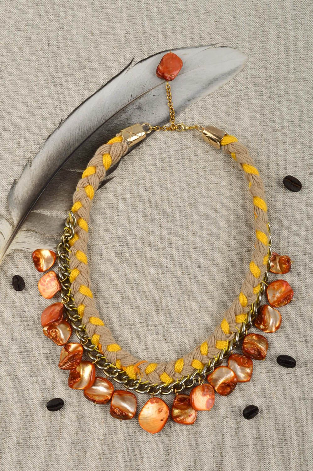 Collier fantaisie Bijou fait main orange fils perles fantaisie Accessoire femme photo 1