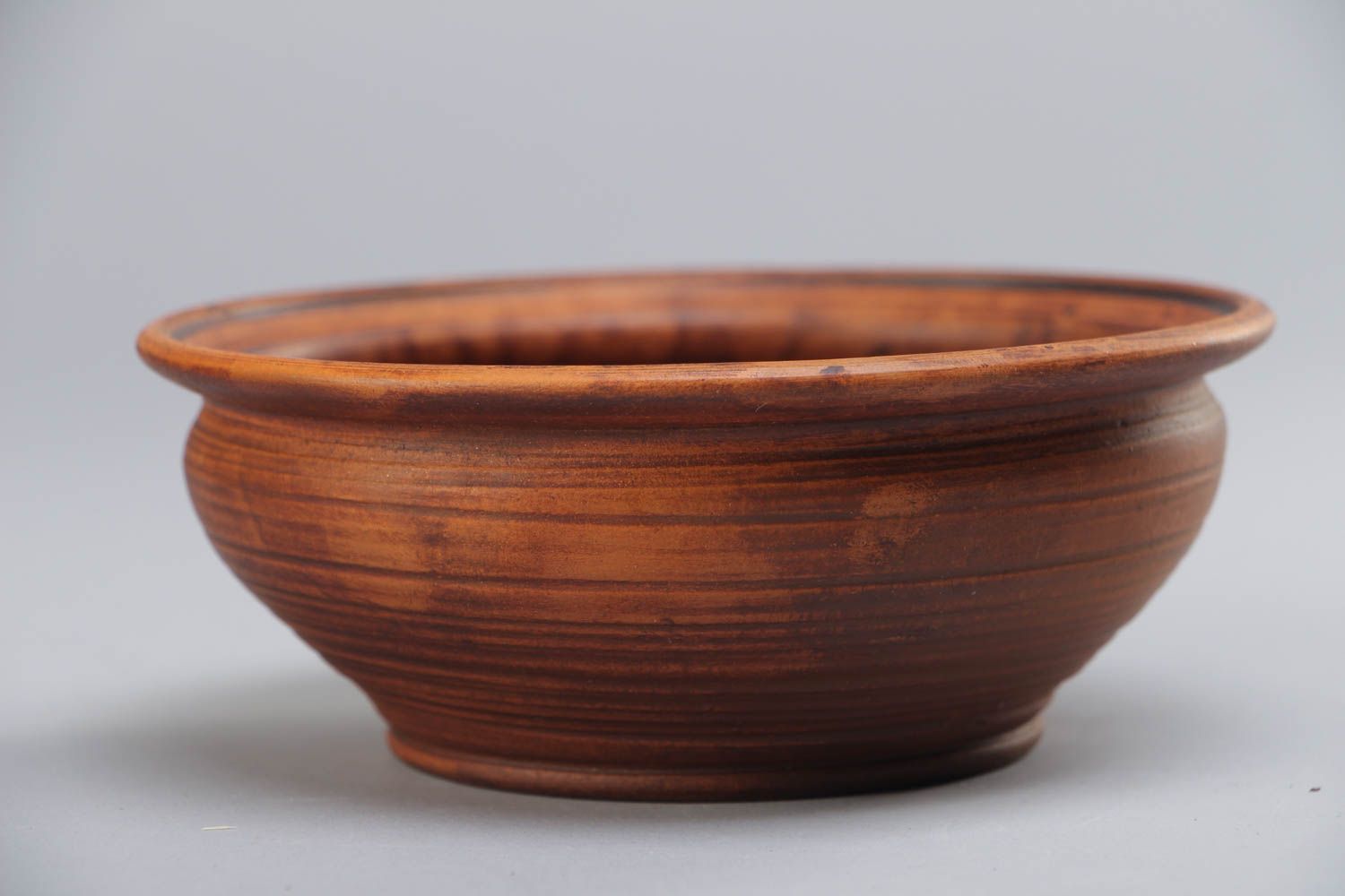 Homemade deep ceramic bowl kilned with the use of milk of brown color 400 ml photo 2
