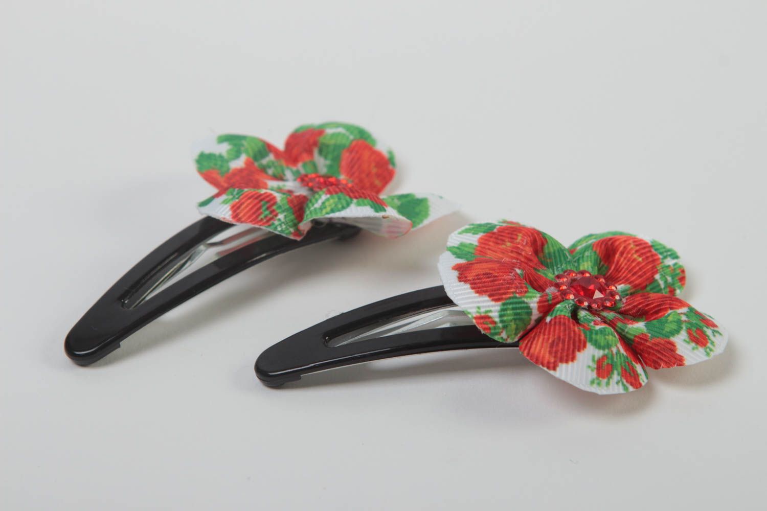 Set of 2 handmade textile barrettes flower hair clips accessories for girls  photo 3