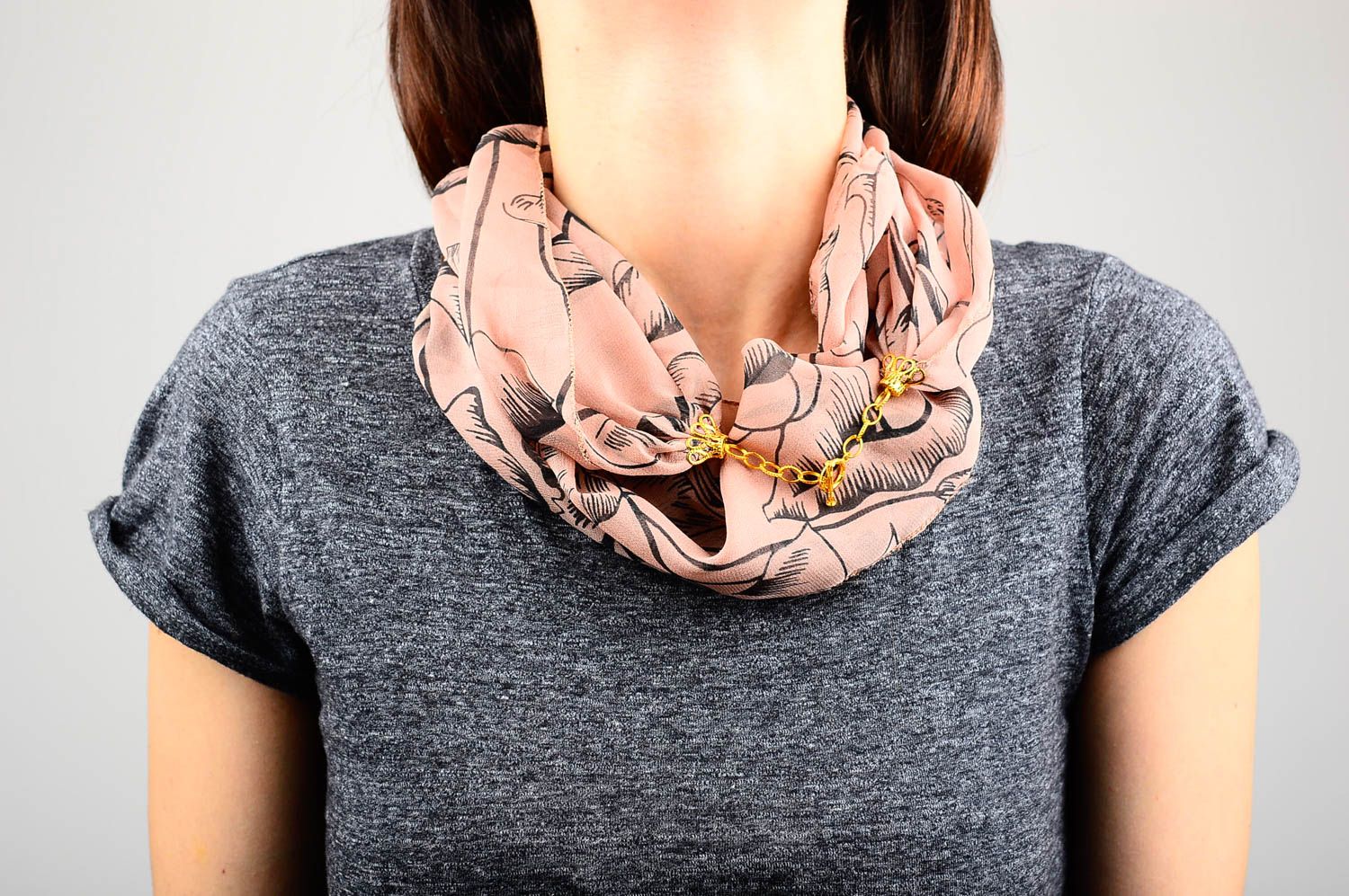 Шарф ручной работы женский шарф легкий шифоновый шарф коричневый светлый фото 2