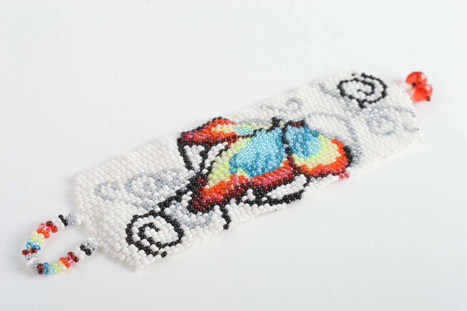 Geflochtenes breites Armband aus Glasperlen künstlerische Handarbeit foto 3