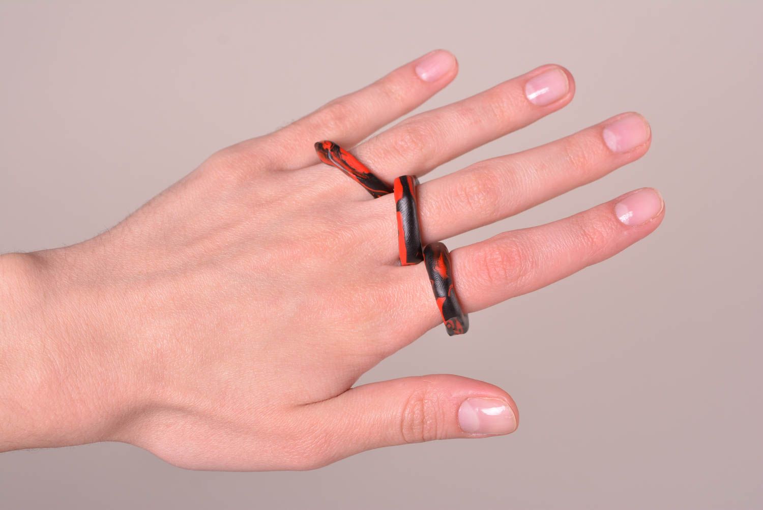 Кольца ручной работы кольца для девушек необычные кольца 3 шт из пластики фото 3