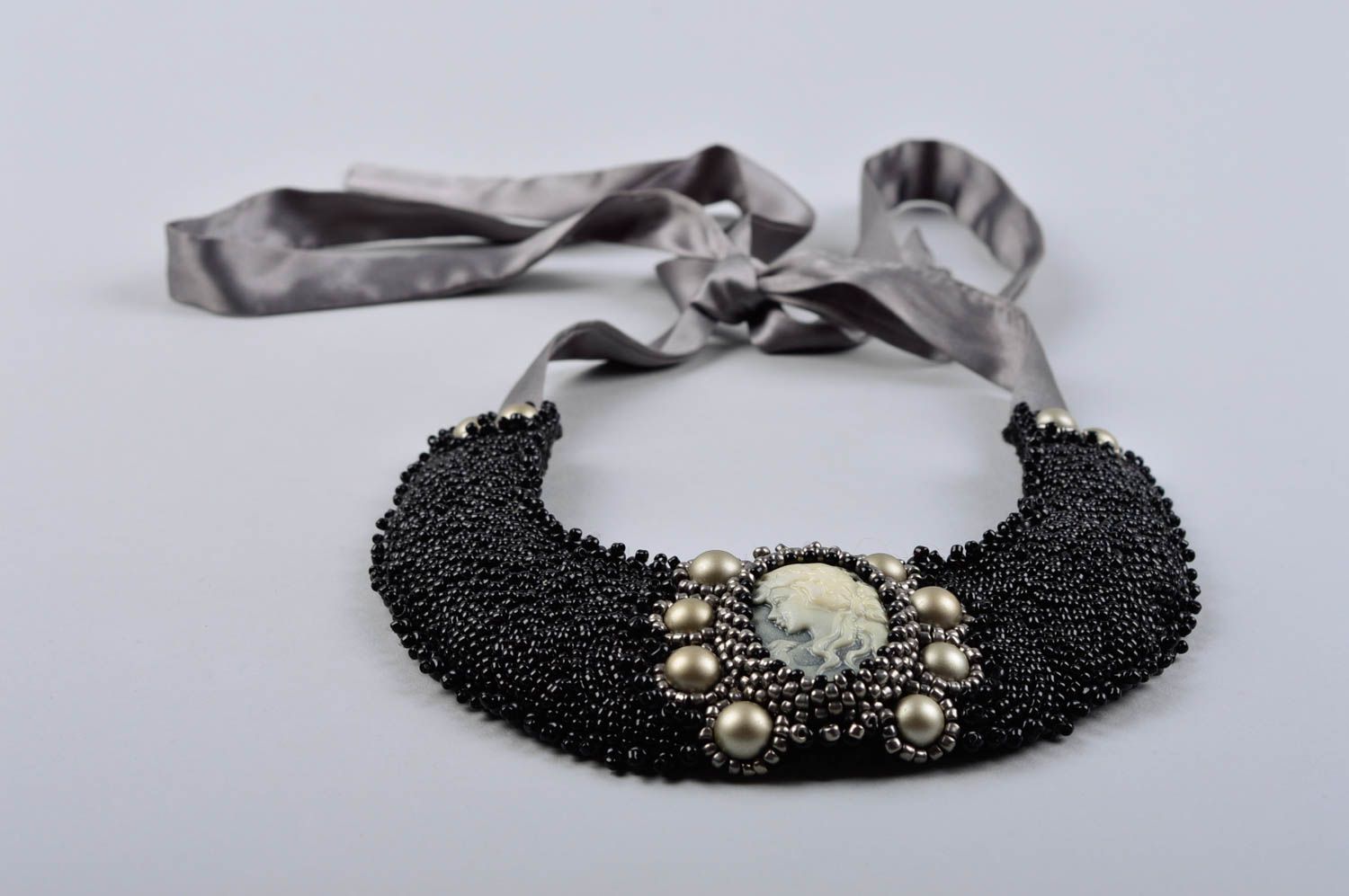 Handmade massive dark necklace unusual elegant necklace beaded stylish jewelry photo 3