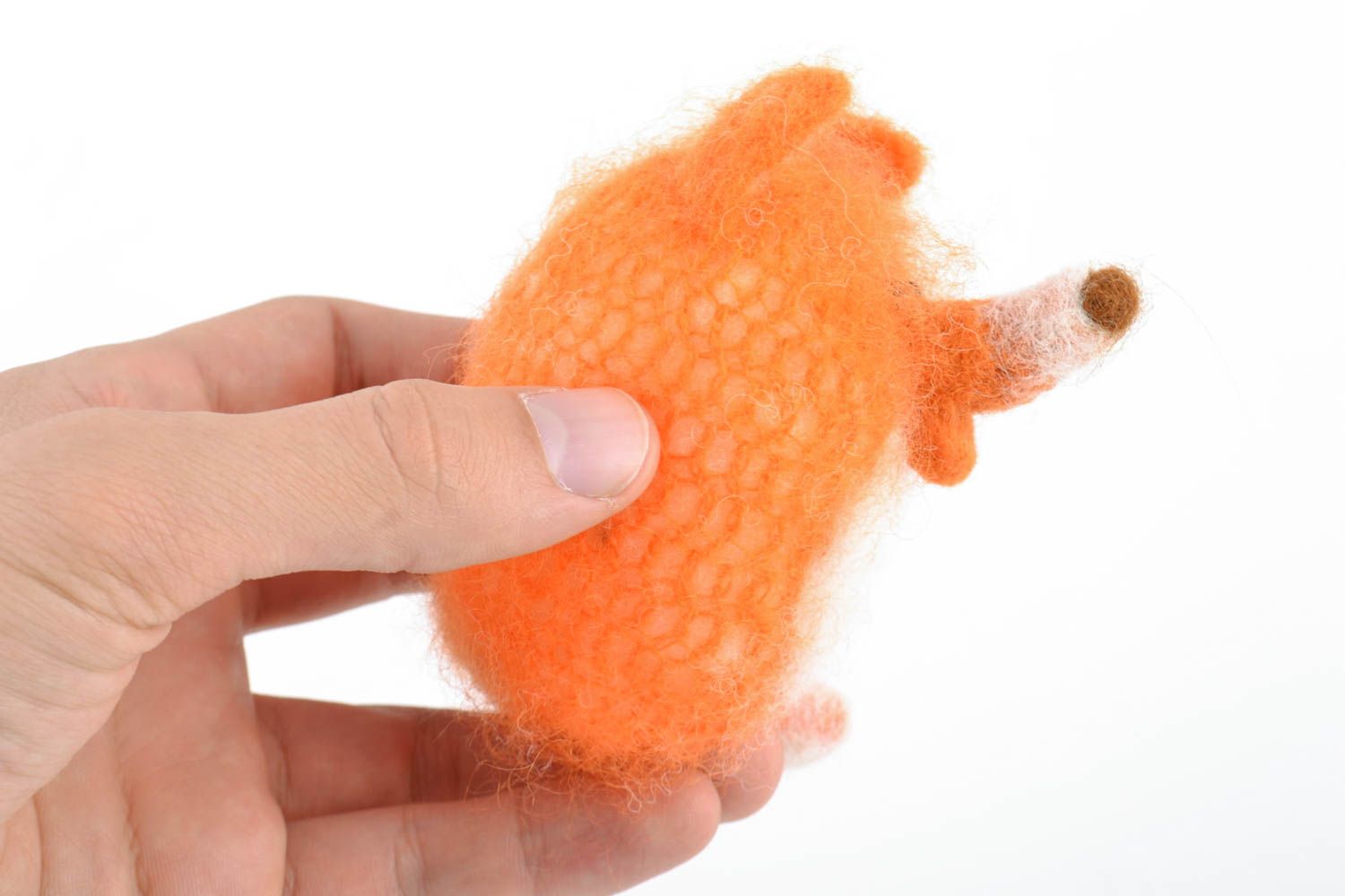 Маленькая мягкая игрушка ручной работы Лис вязаный из шерсти оранжевый улыбчивый фото 2