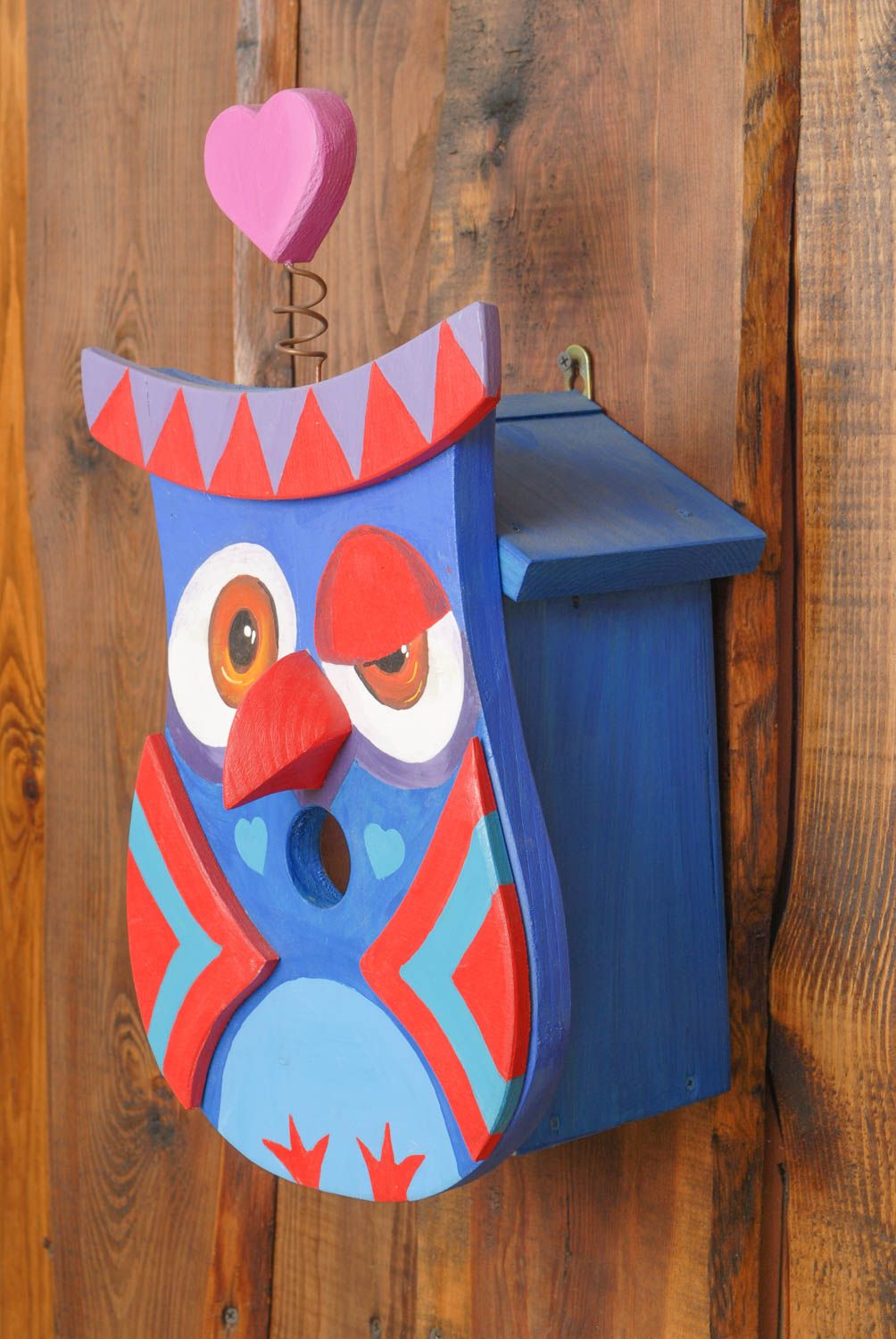 Painted wooden birdhouse in the shape of owl photo 4
