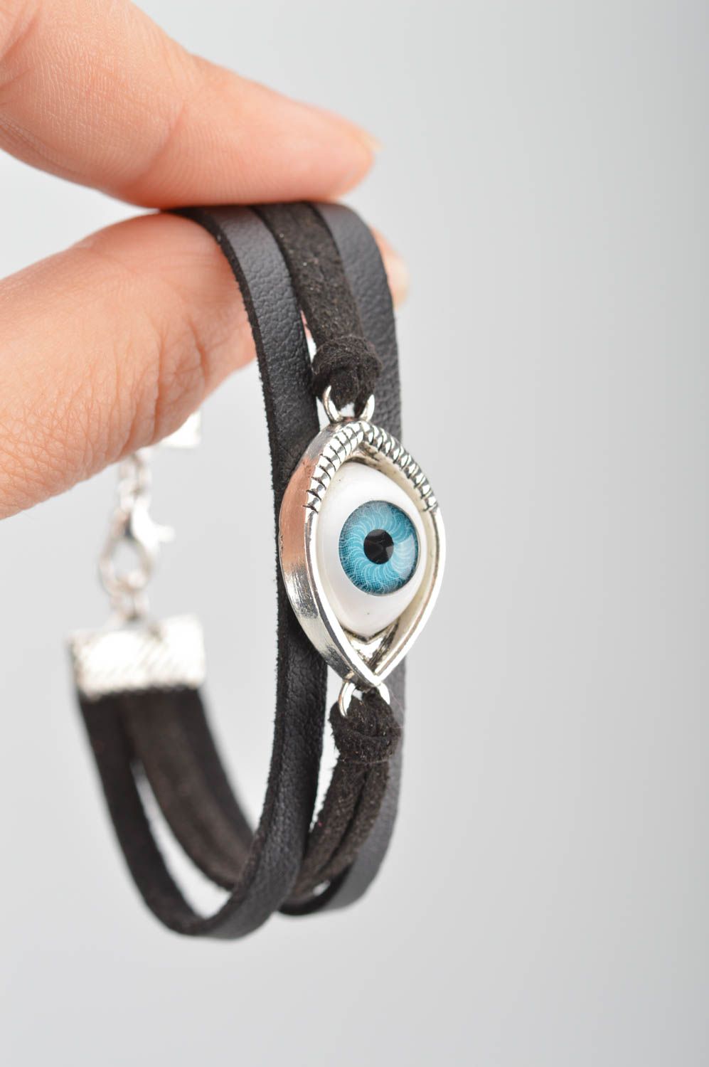 Beautiful multirow handmade designer woven suede cord bracelet with insert Eye photo 3
