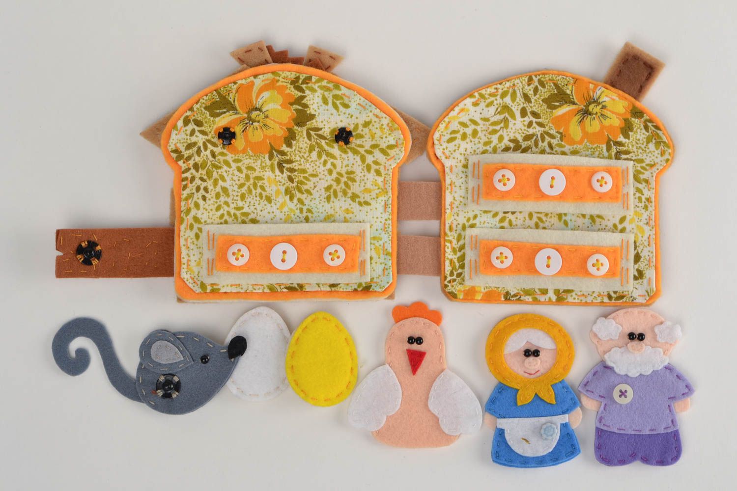 Set of handmade finger puppets sewn of felt and cotton with soft house photo 3