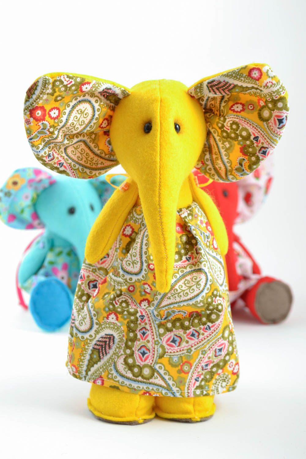 Beautiful small yellow handmade fabric soft toy Elephant for kids and decor photo 1