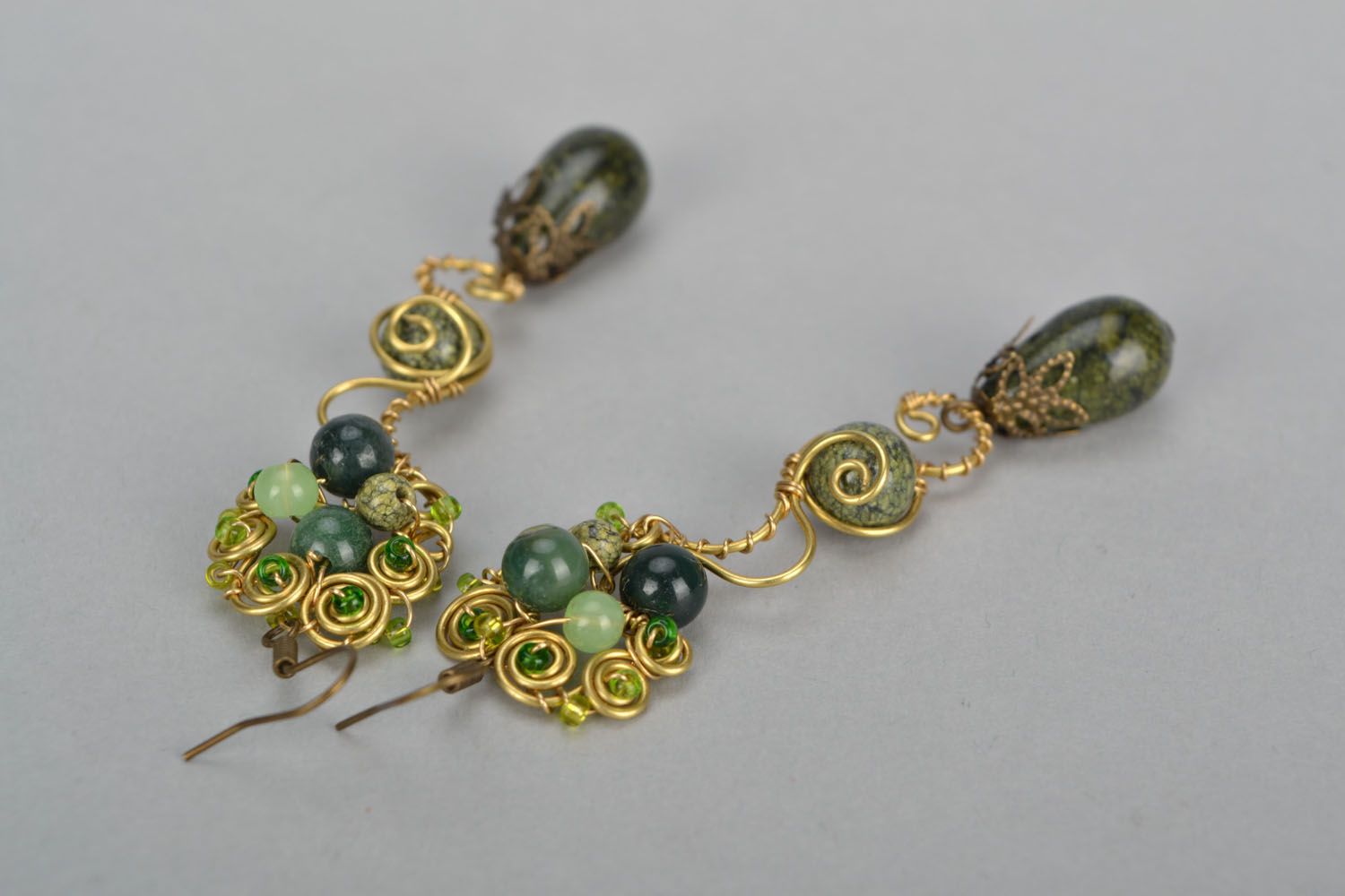 Handmade metal earrings with natural stones photo 3