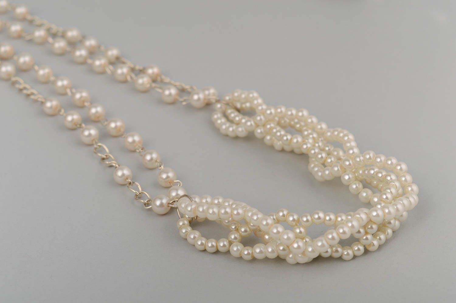 Handmade decorative white ceramic pearl beads necklace long fancy accessory photo 5
