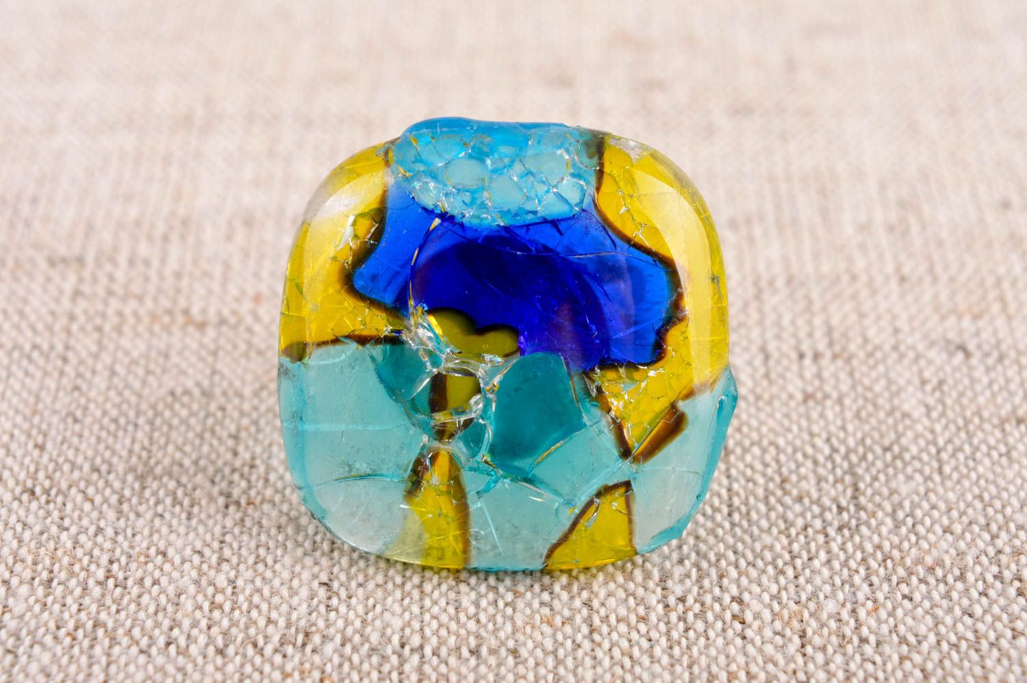 Кольцо ручной работы кольцо из стекла квадратное цветное бижутерия из стекла фото 1