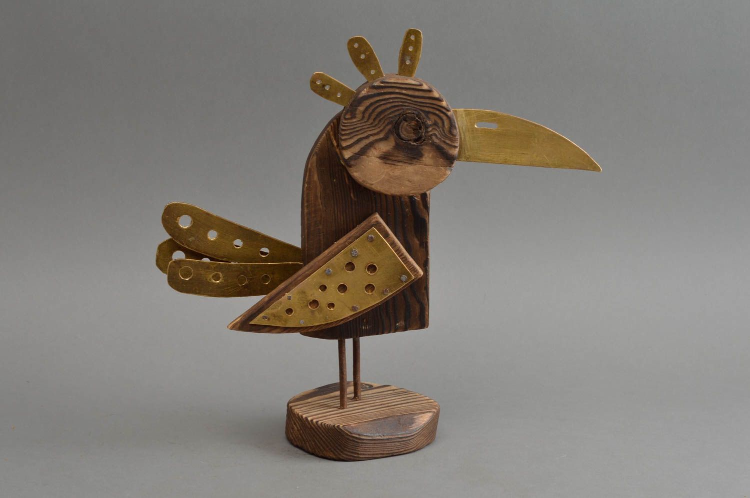 Figurine oiseau corneille en bois de pin écologique faite main décorative photo 3