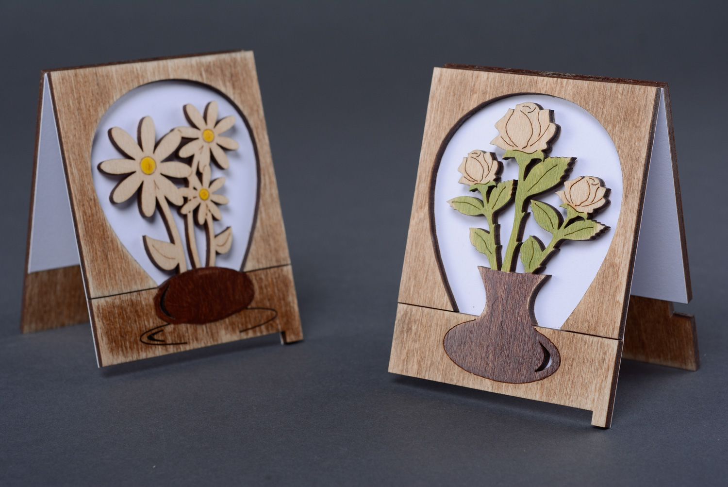 Handmade Grußkarte aus Holz Rosen foto 5