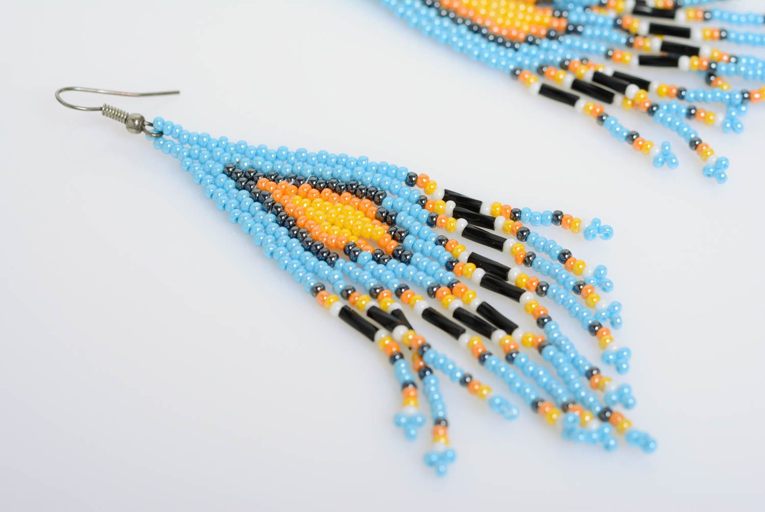 Handmade beaded earrings with fringe and ornament in ethnic style photo 2