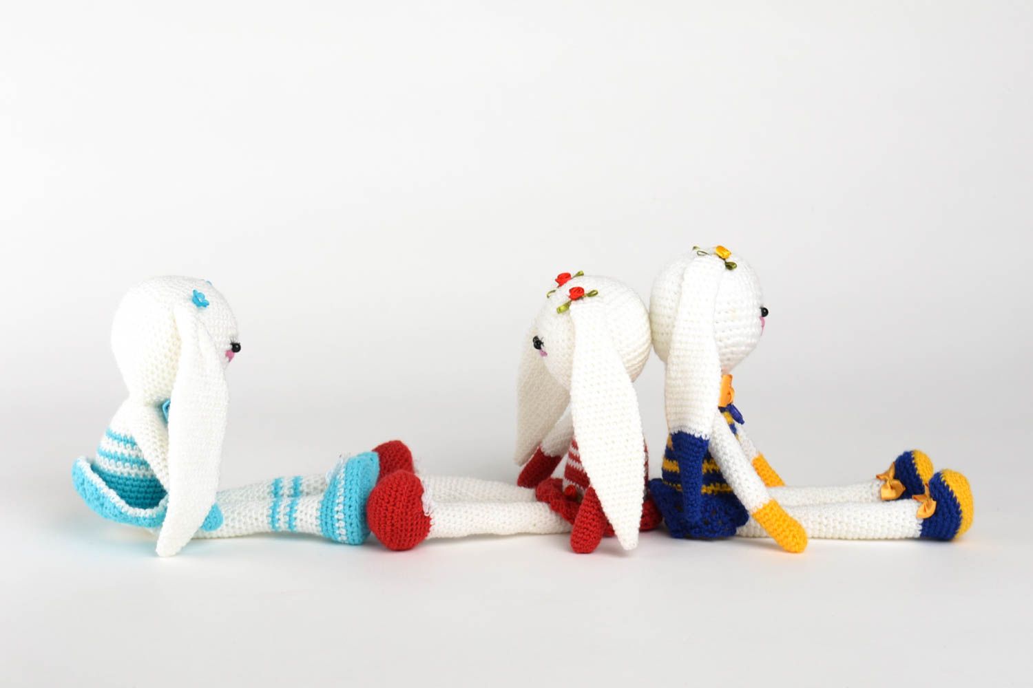 Peluches animaux lapines Jouets faits main 3 pièces en tricot Cadeau enfant photo 2