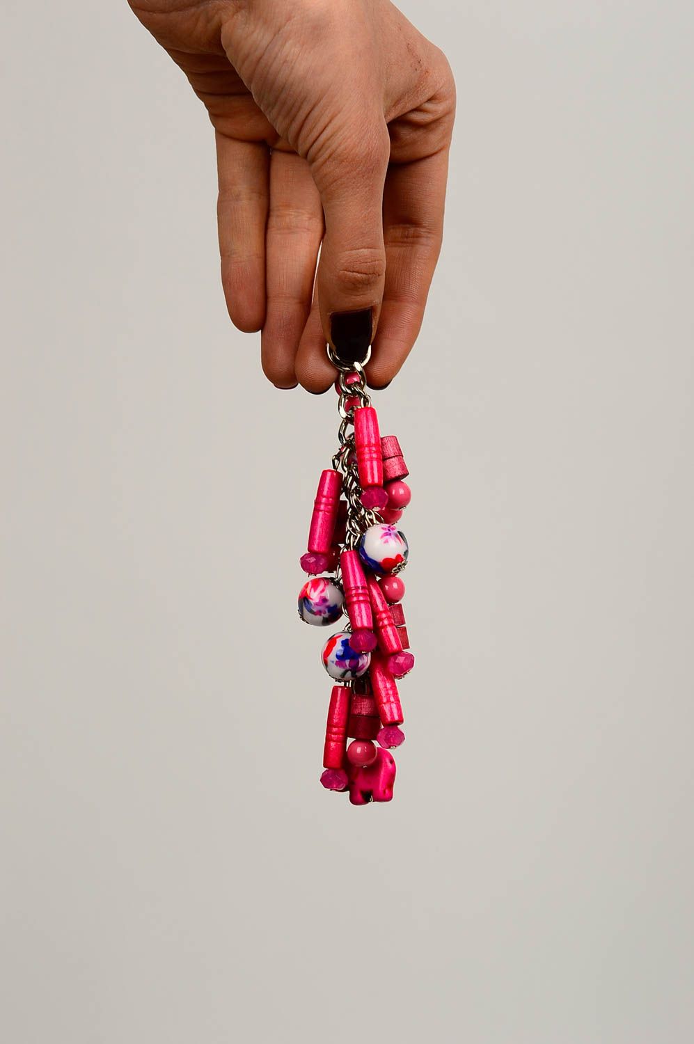 Porte-clés rose Accessoire design fait main pierres naturelles Cadeau original photo 1