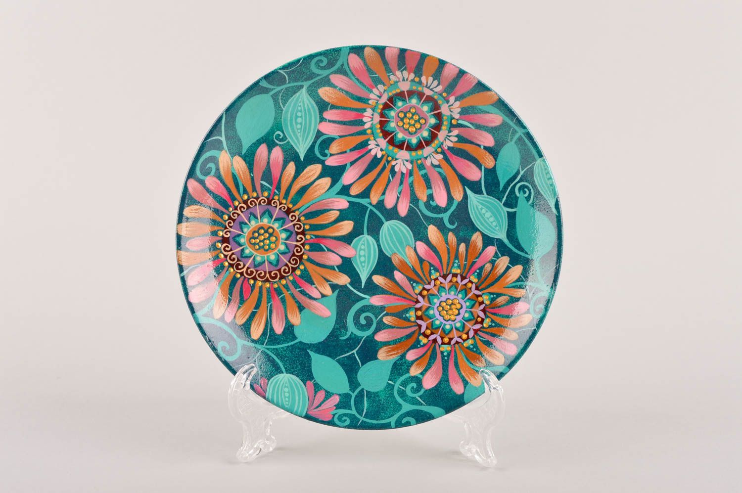 Керамическая тарелка ручной работы расписная тарелка с цветами глиняная посуда фото 2