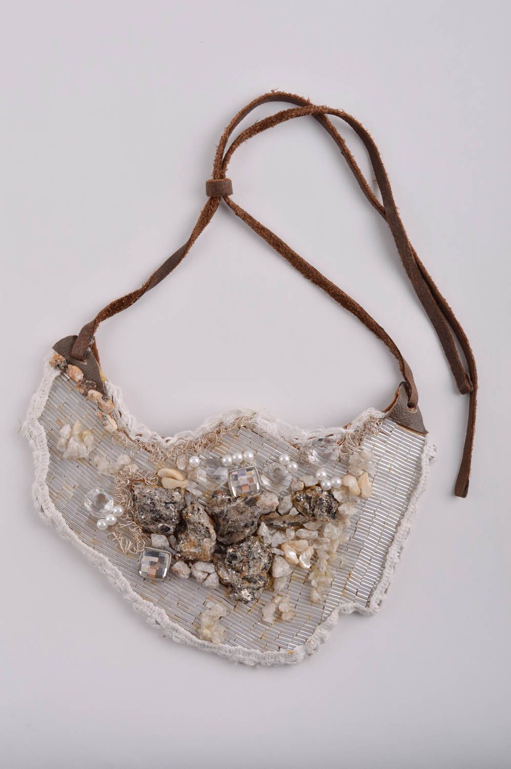 Designer leather necklace for women handmade beaded necklace designer jewelry photo 2
